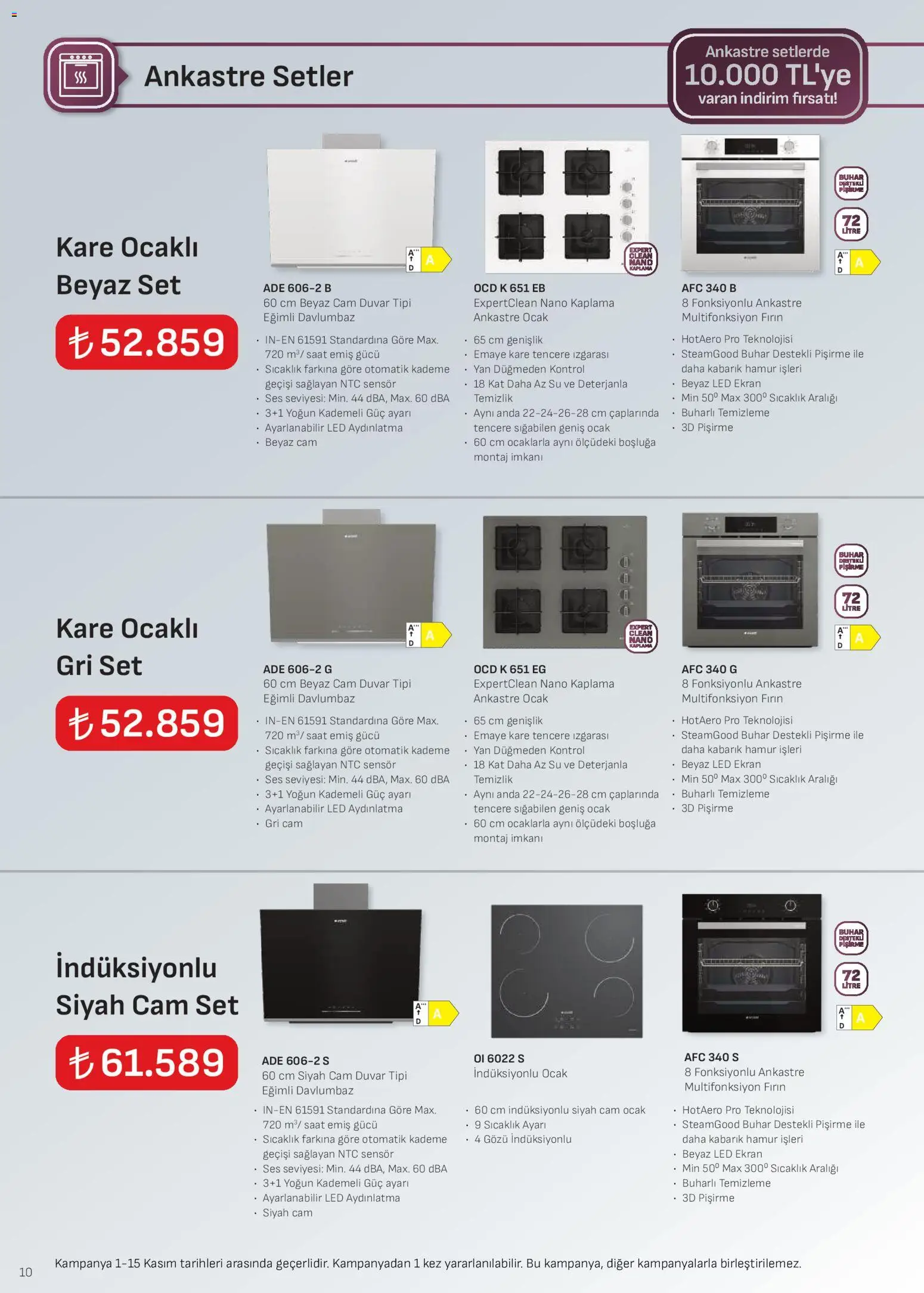 Arçelik Ankastre Kataloğu - 01.11.2025 tarihinden itibaren geçerlidir | Sayfa: 10 | Ürünler: Davlumbaz, Su, Fırın, Ocak