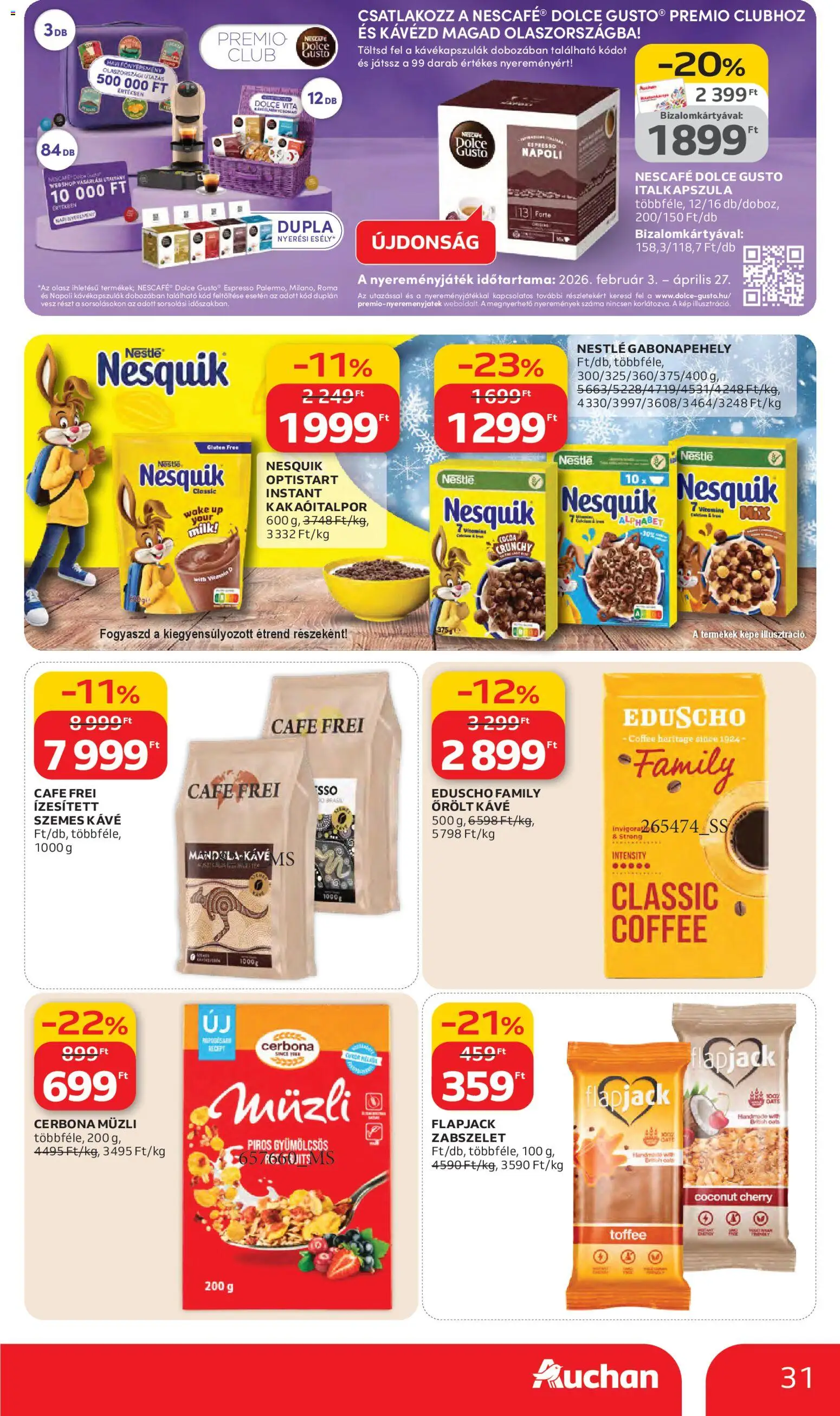 Auchan akciós ujság - amely érvényes a következő dátumtól: 05.03.2026 | Oldal: 31 | Termékek: Dolce Gusto, Gabonapehely, Nesquik, Kávé