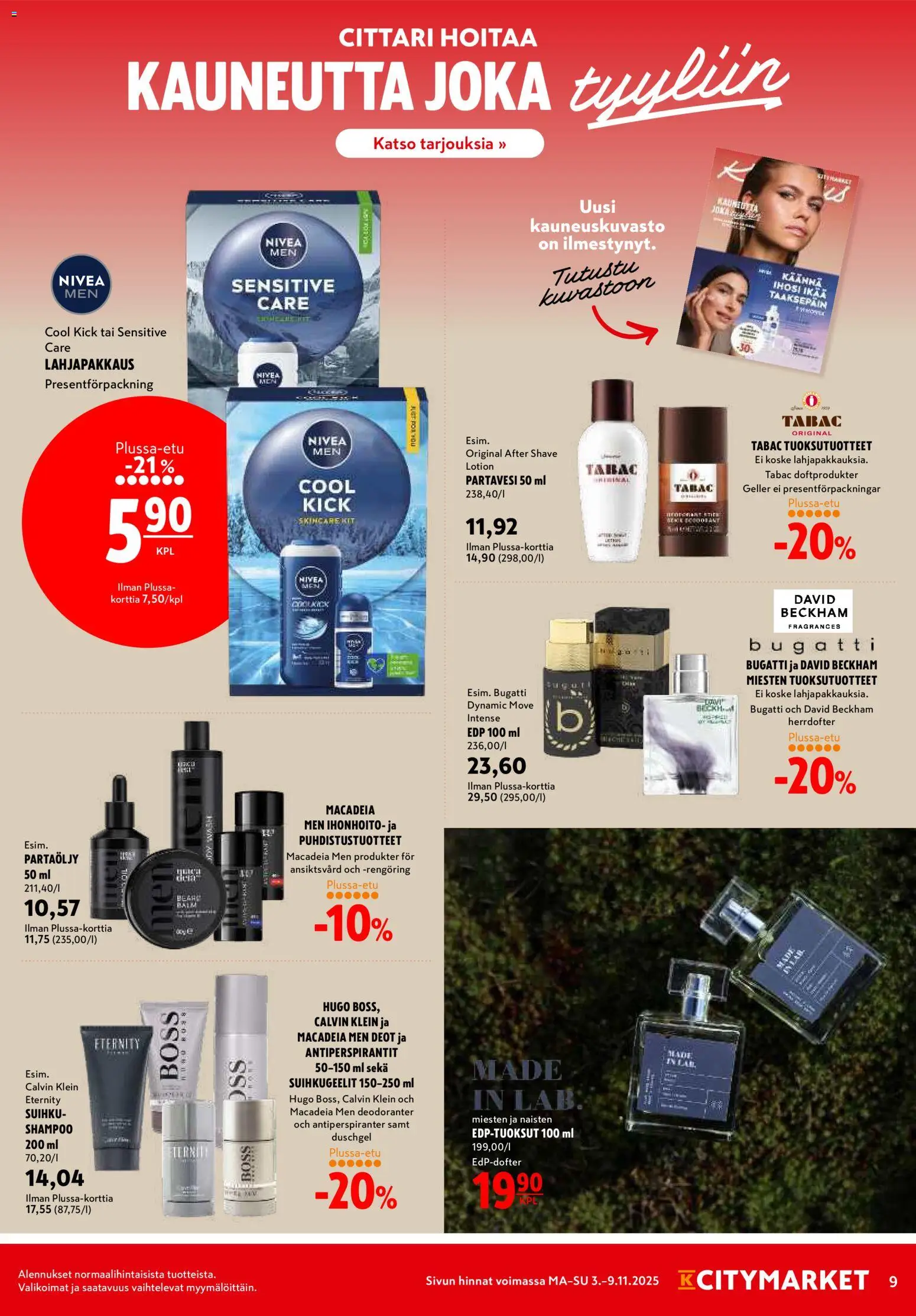 K-Citymarket tarjoukset – voimassa 03.11.2025 alkaen | Sivu: 9 | Tuotteet: Shampoo, Partavesi, After shave, Partaöljy