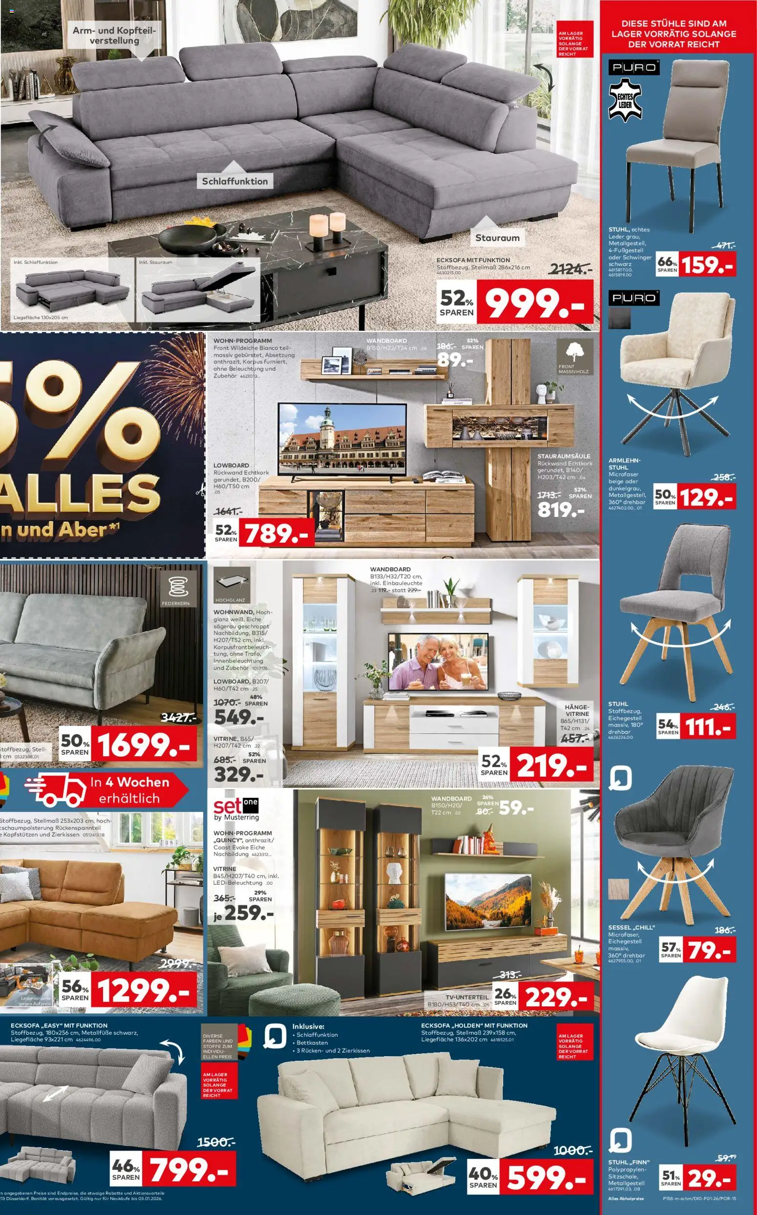 Porta! Frohes neues Sparen Bergheim-Zieverich – gültig ab 26.12.2025 | Seite: 3 | Produkte: Ecksofa, Lowboard, Vitrine, Stuhl