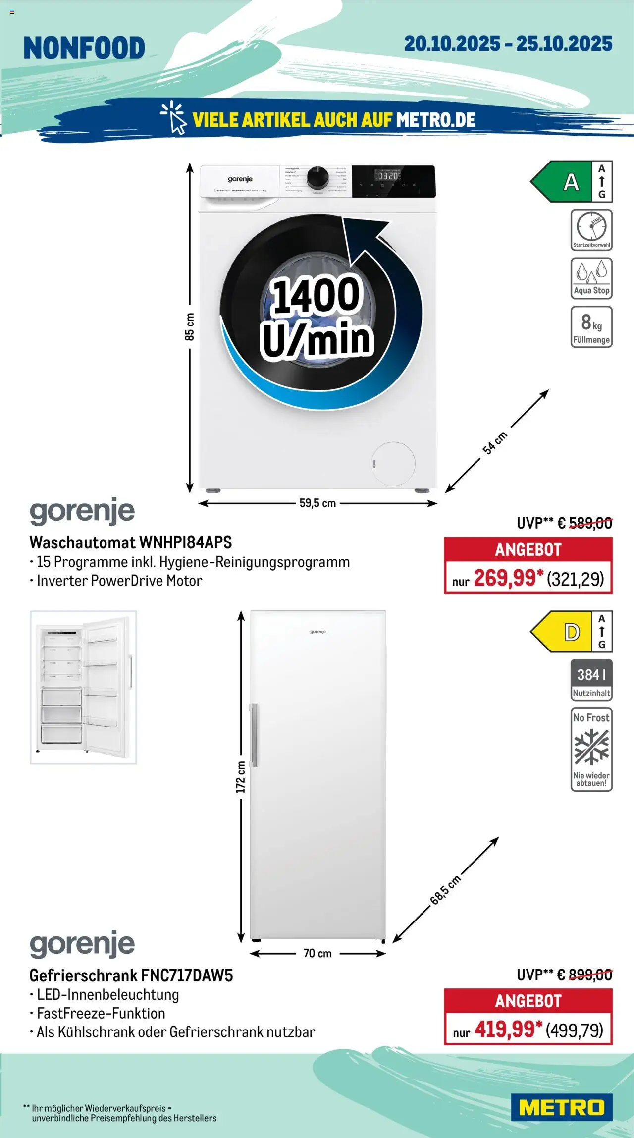 Metro Prospekt 	 – gültig ab 20.10.2025 | Seite: 19 | Produkte: Gorenje, Gefrierschrank, Kühlschrank