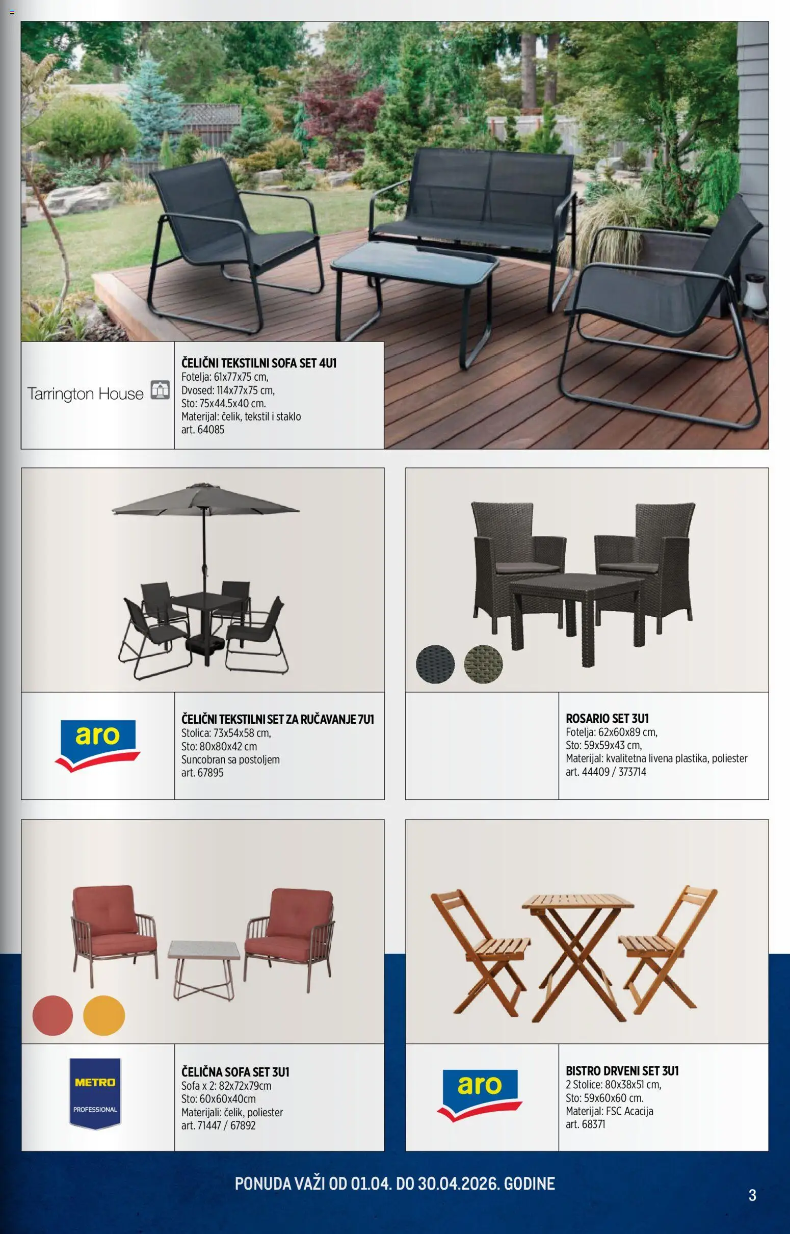 Metro katalog - važi od 01.04.2026 | Strana: 3 | Proizvode: Fotelja, Sto, Dvosed, Suncobran