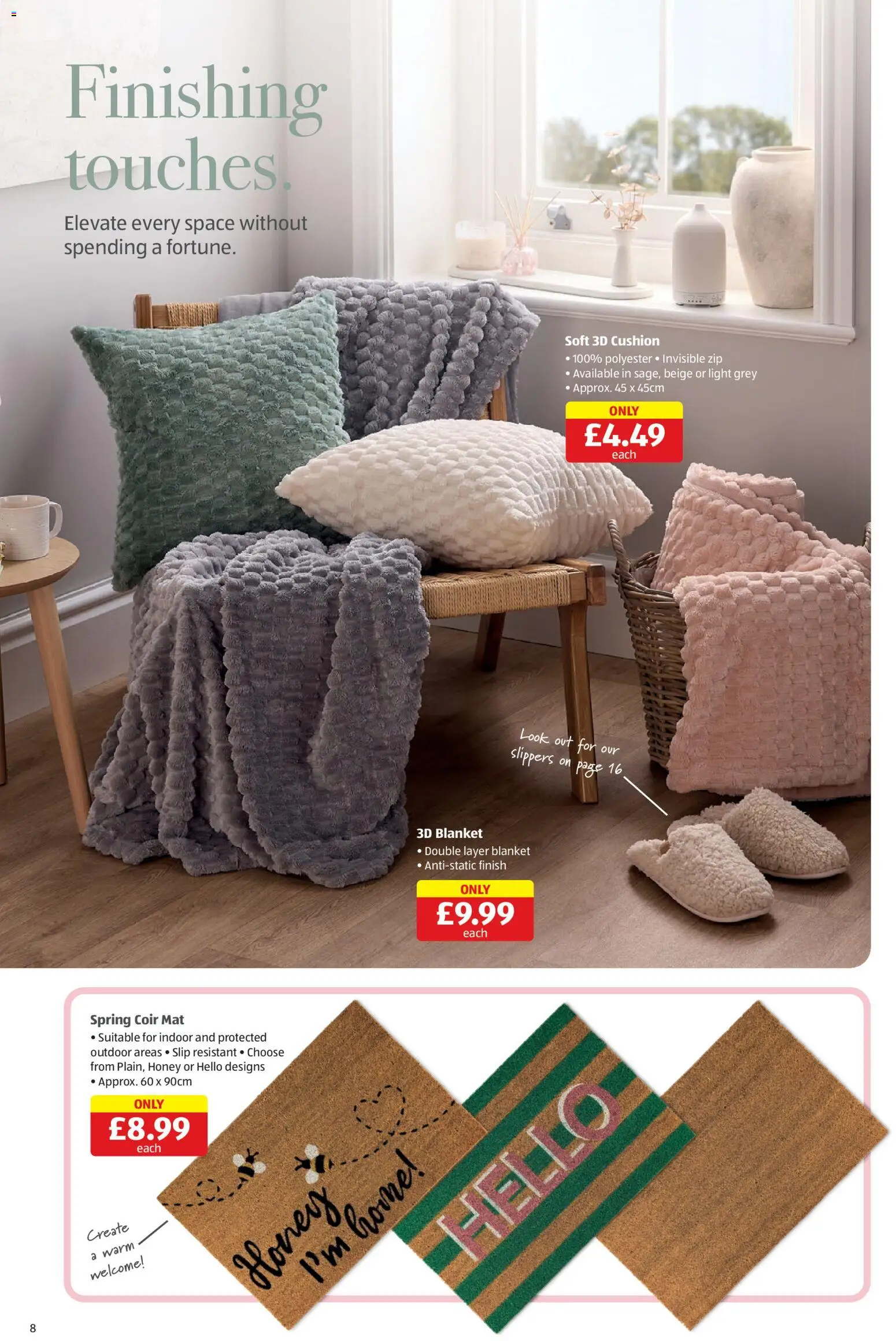 {H1} | Page: 8 | Products: Slippers, Honey, Blanket