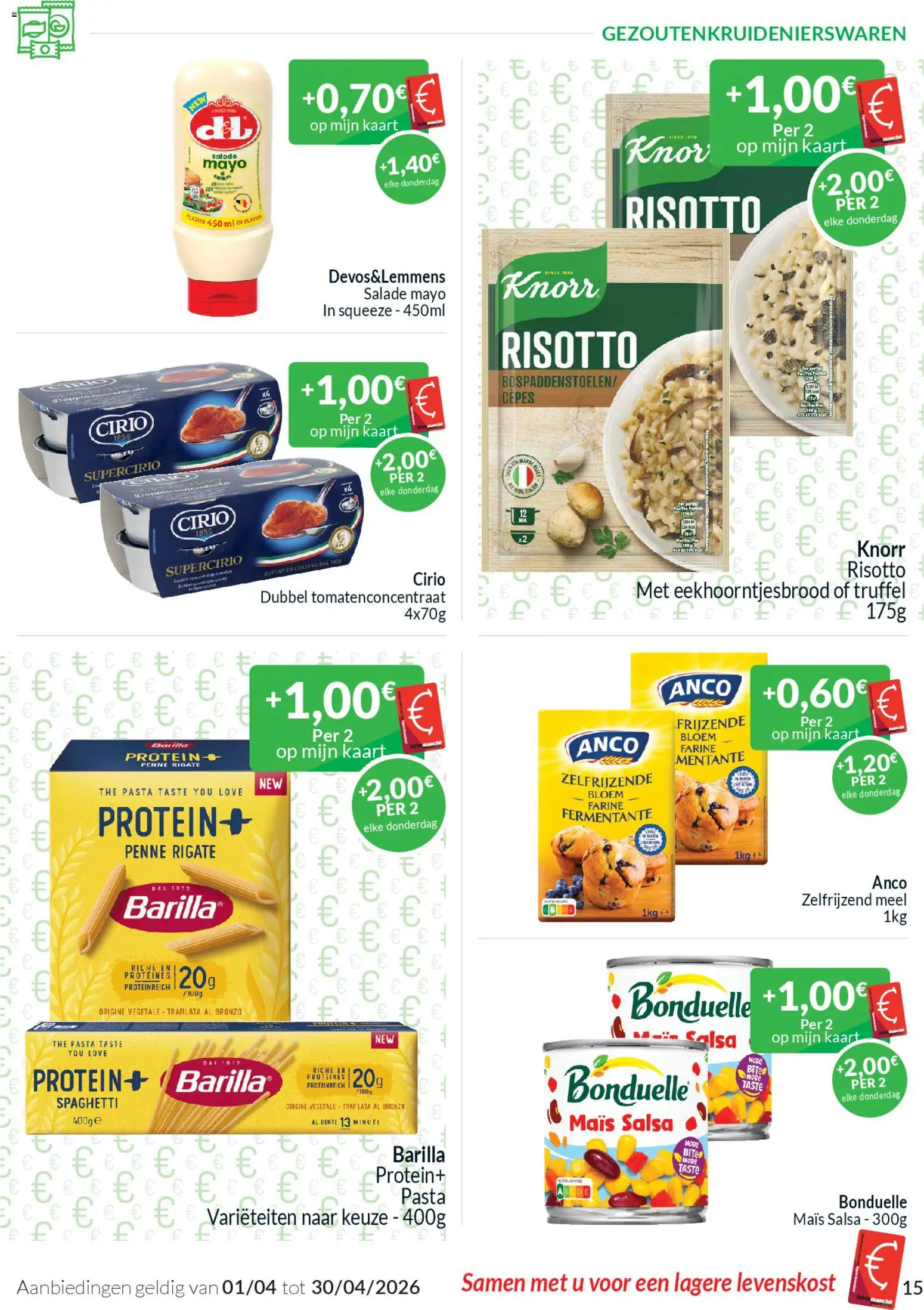 {H1} | Pagina: 15 | Producten: Pasta, Salade, Maïs, Kaart