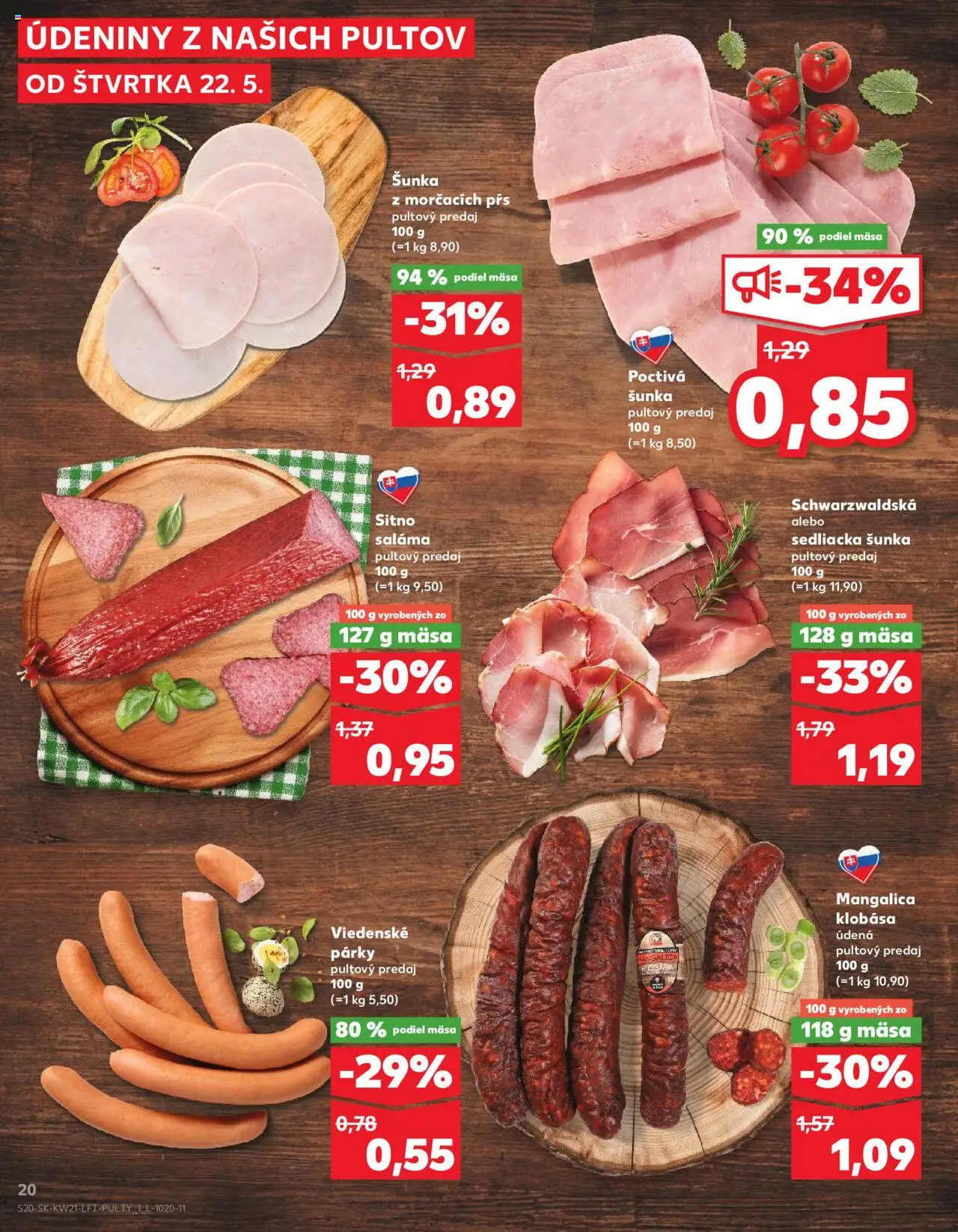 Kaufland Skalica │ platný od 22.05.2025 | Strana: 20 | Produkty: Saláma, Šunka, Klobása, Párky