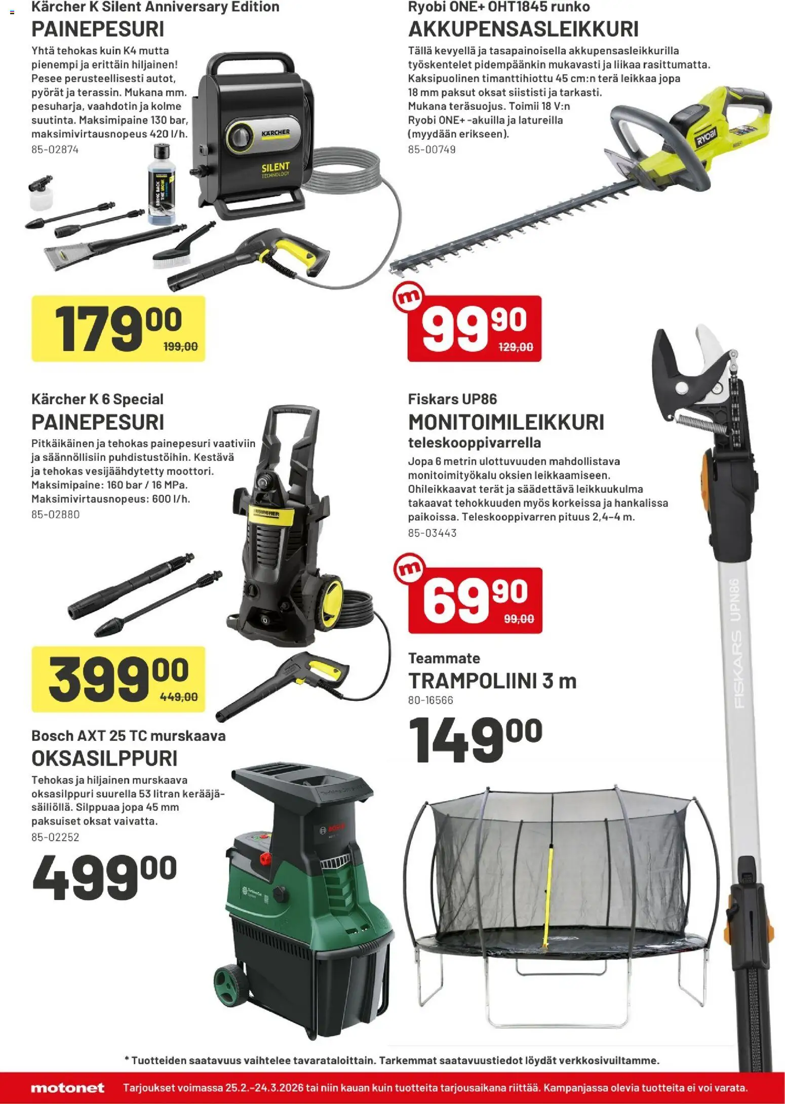 Motonet tarjoukset – voimassa 25.02.2026 alkaen | Sivu: 8 | Tuotteet: Monitoimityökalu, Painepesuri, Voi, Trampoliini