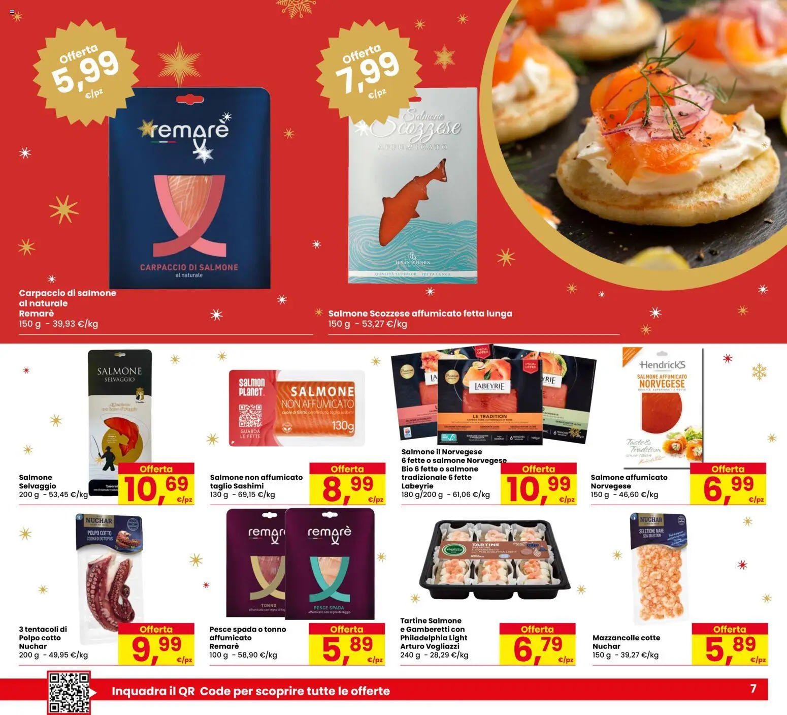 Volantino Despar del 16.12.2025 | Pagina: 7 | Prodotti: Salmone affumicato, Polpo, Pesce spada, Gamberetti