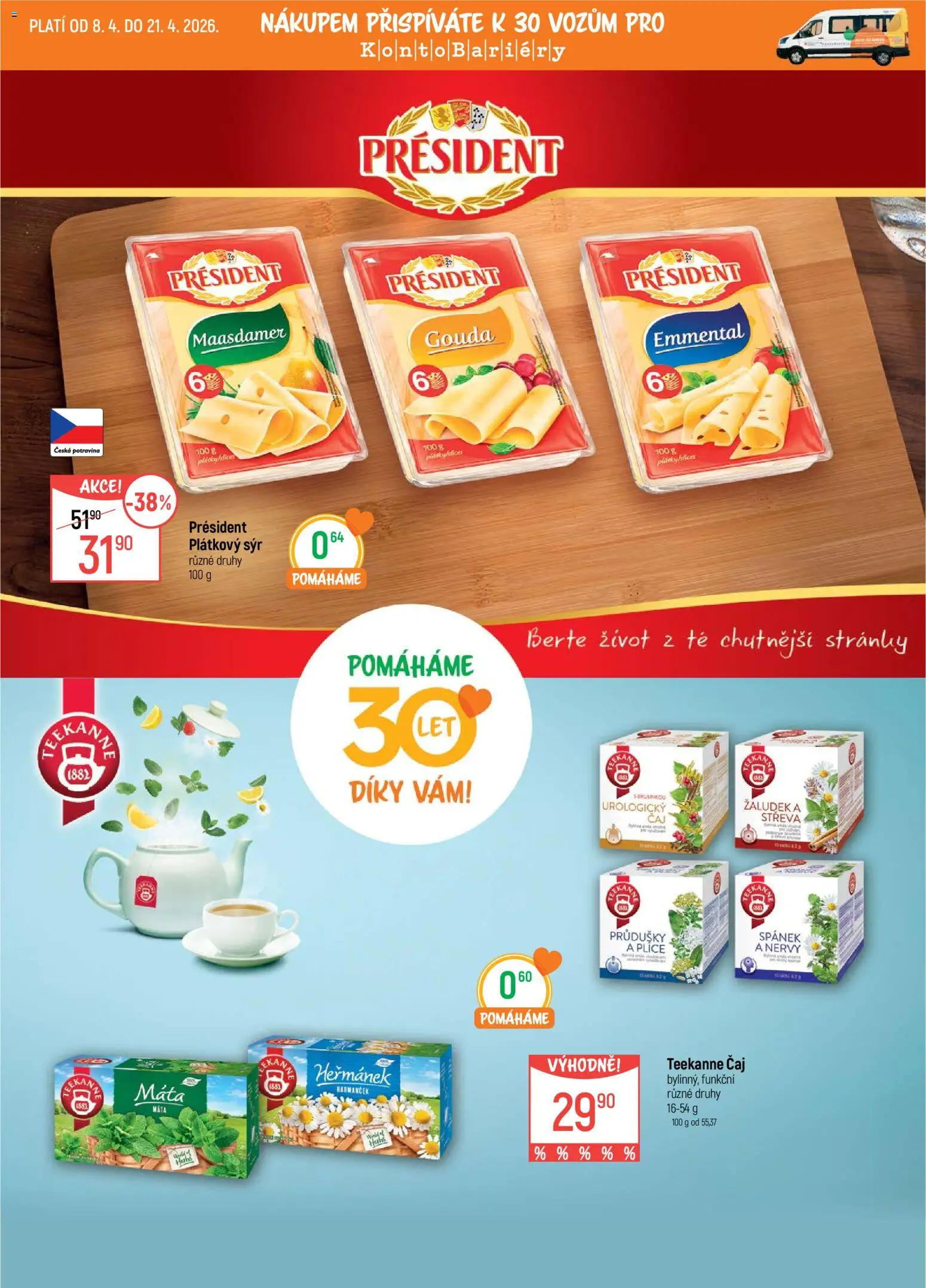 Globus leták - Brno od 08.04.2026 | Strana: 30 | Produkty: Sýr, Plátkový sýr, Čaj, Teekanne