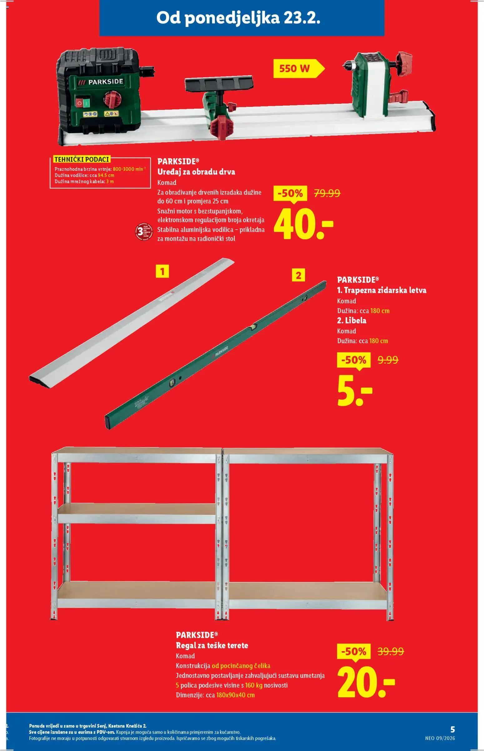 Lidl katalog | vrijedi od 23.02.2026 | Stranica: 5 | Proizvodi: Polica, Stol, Regal, Parkside