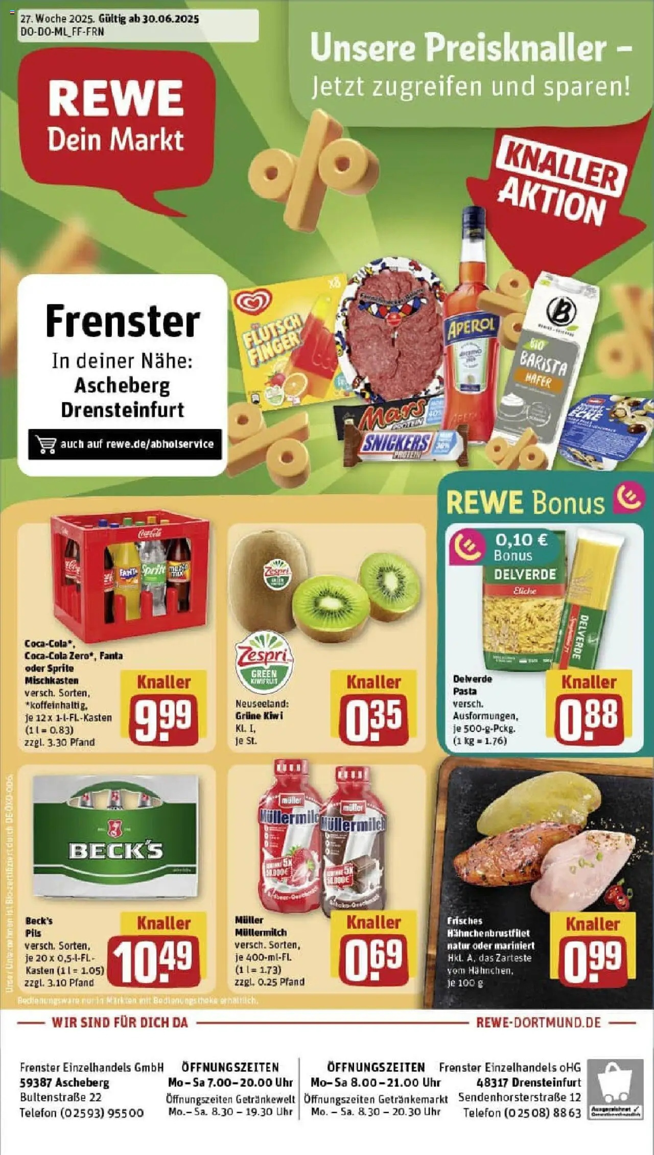 Rewe prospekt Ascheberg	 - gültig ab dem 29.06.2025 | Seite: 1 | Produkte: Sprite, Pasta, Muller mullermilch, Uhr