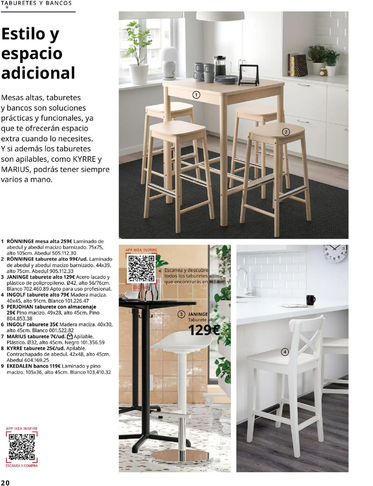 Catálogo IKEA Comedores │ válido desde el 04.02.2025 | Página: 20 | Productos: Taburete, Almacenaje, Mesa, Mesa alta