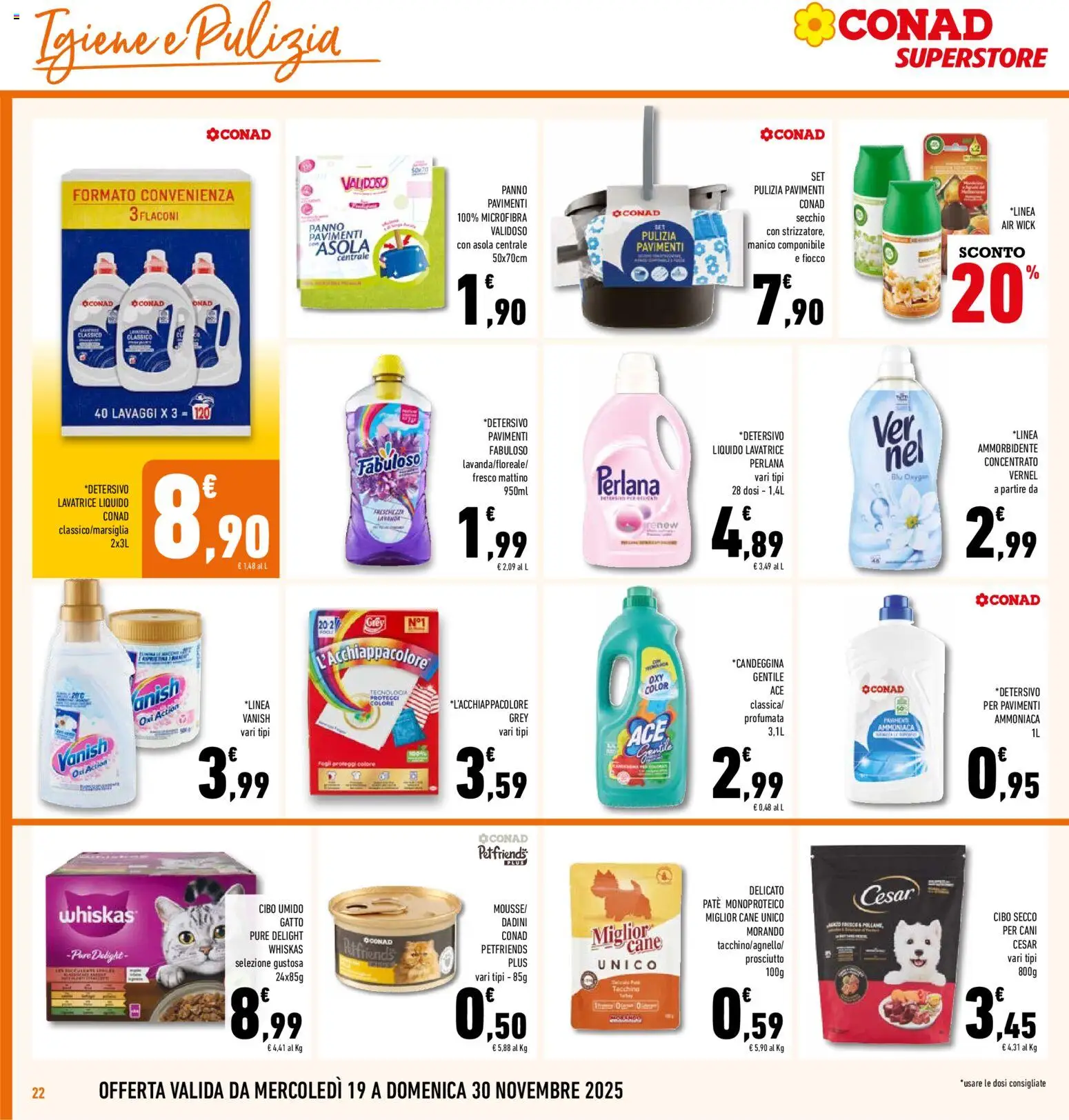 Volantino Conad del 19.11.2025 | Pagina: 22 | Prodotti: Paté, Ammorbidente, Candeggina, Lavatrice