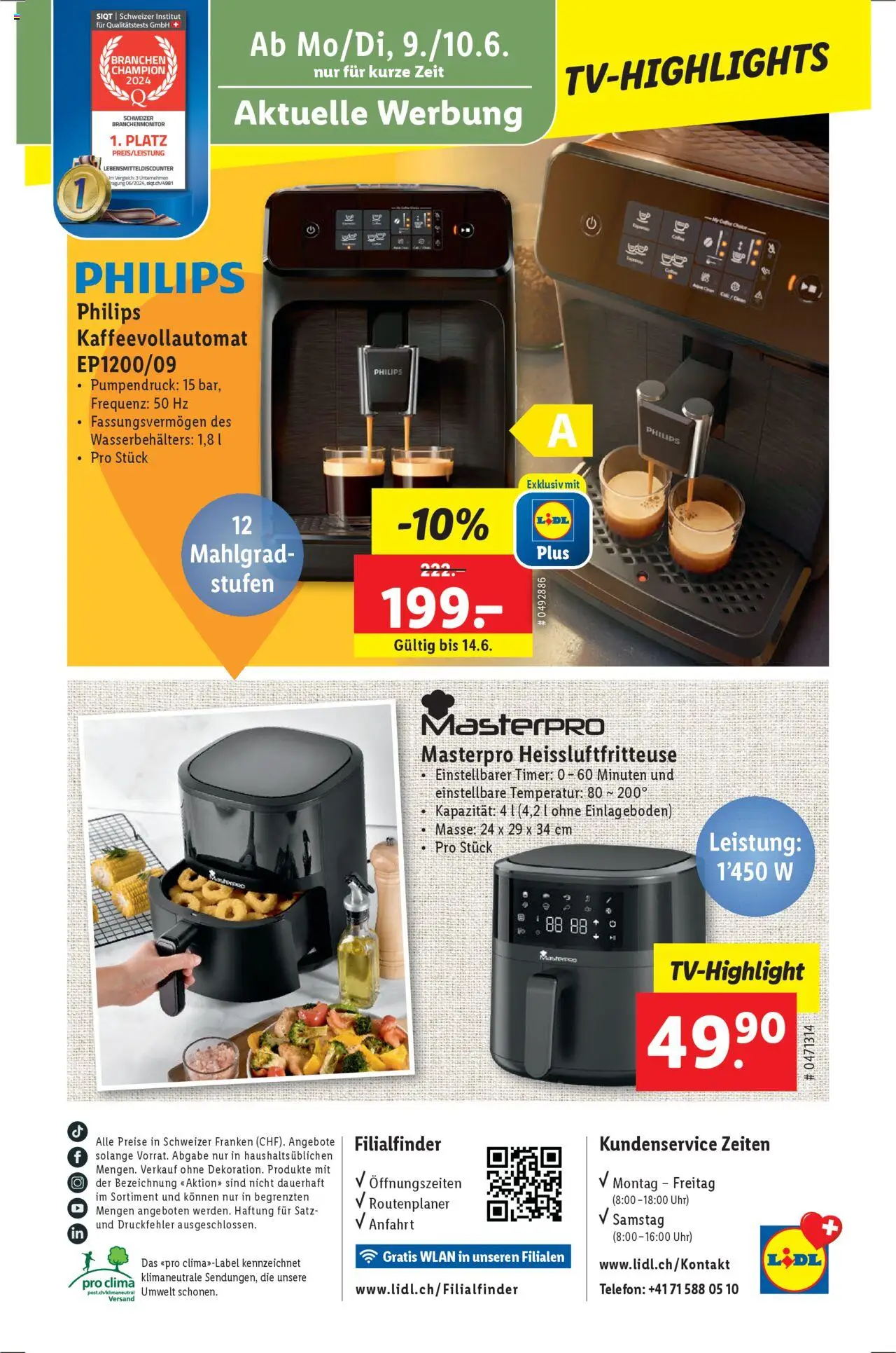 Lidl Aktionen ab 05.06.2025 | Seite: 36 | Produkte: Kaffeevollautomat, Uhr, Heißluftfritteuse, Philips
