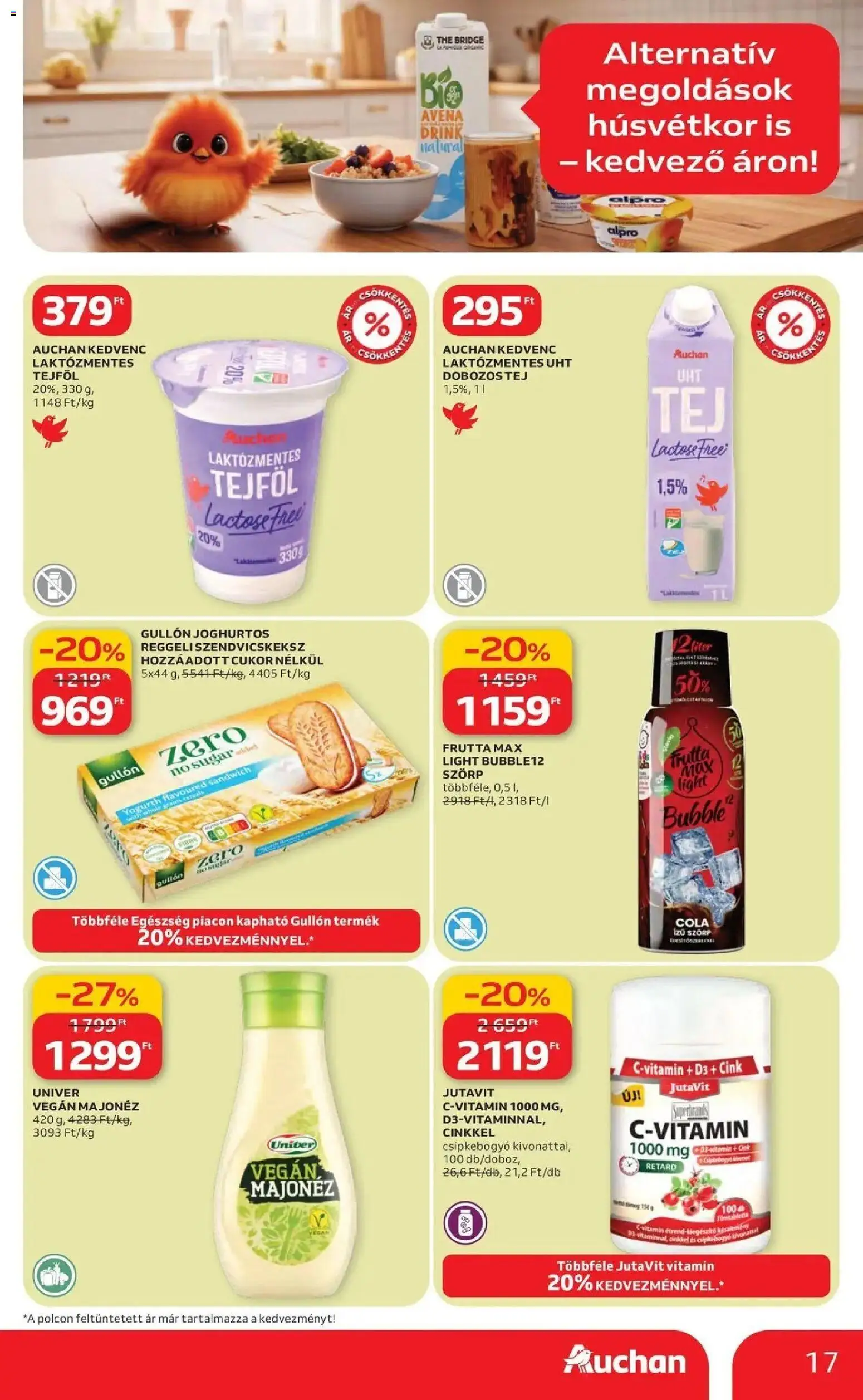 Auchan akciós ujság - amely érvényes a következő dátumtól: 19.03.2026 | Oldal: 17 | Termékek: Szörp, Alpro, Cola, Tejföl