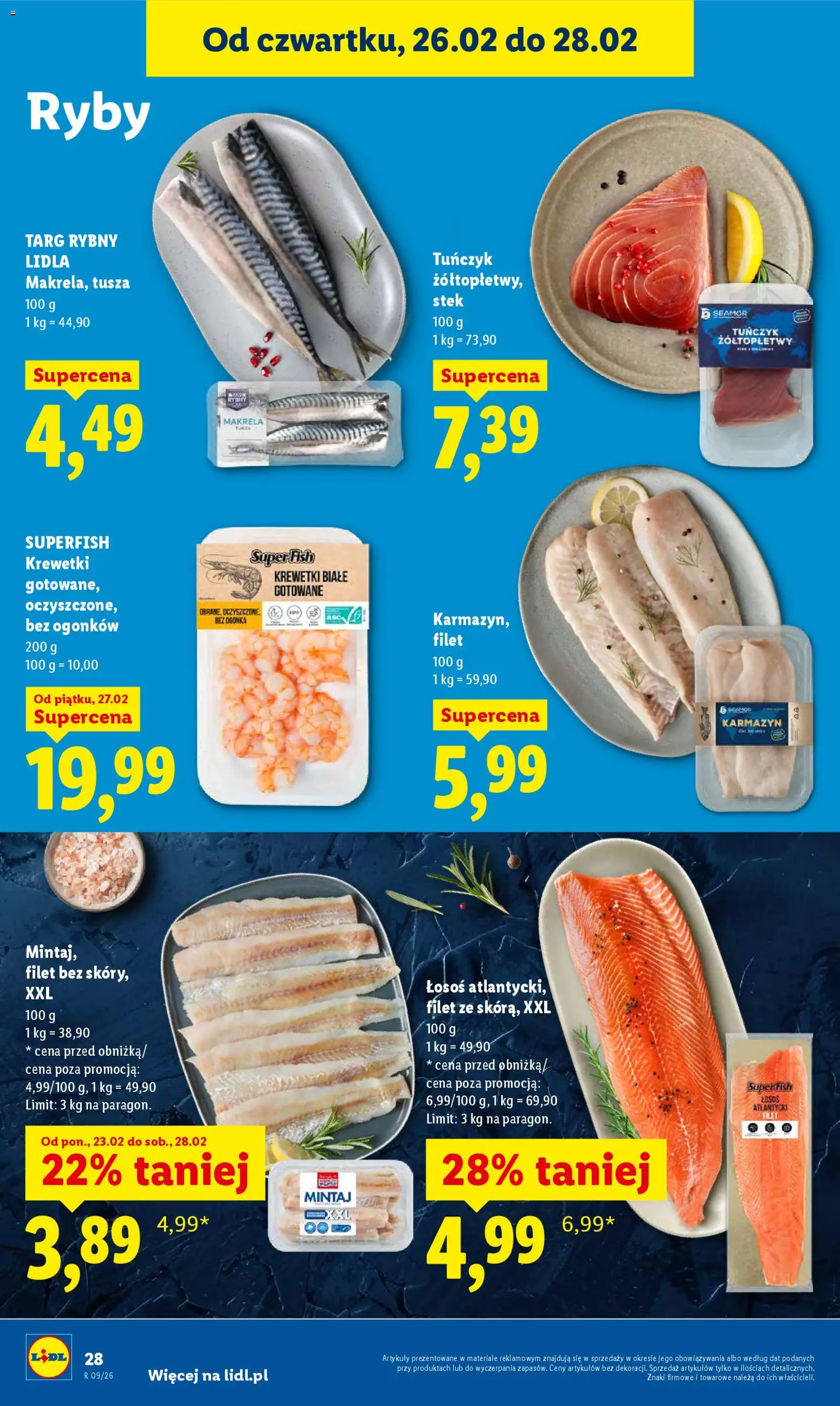 Lidl Gazetka od 26.02.2026 | Strona: 28 | Produkty: Mintaj, Makrela, Tuńczyk, Ryby