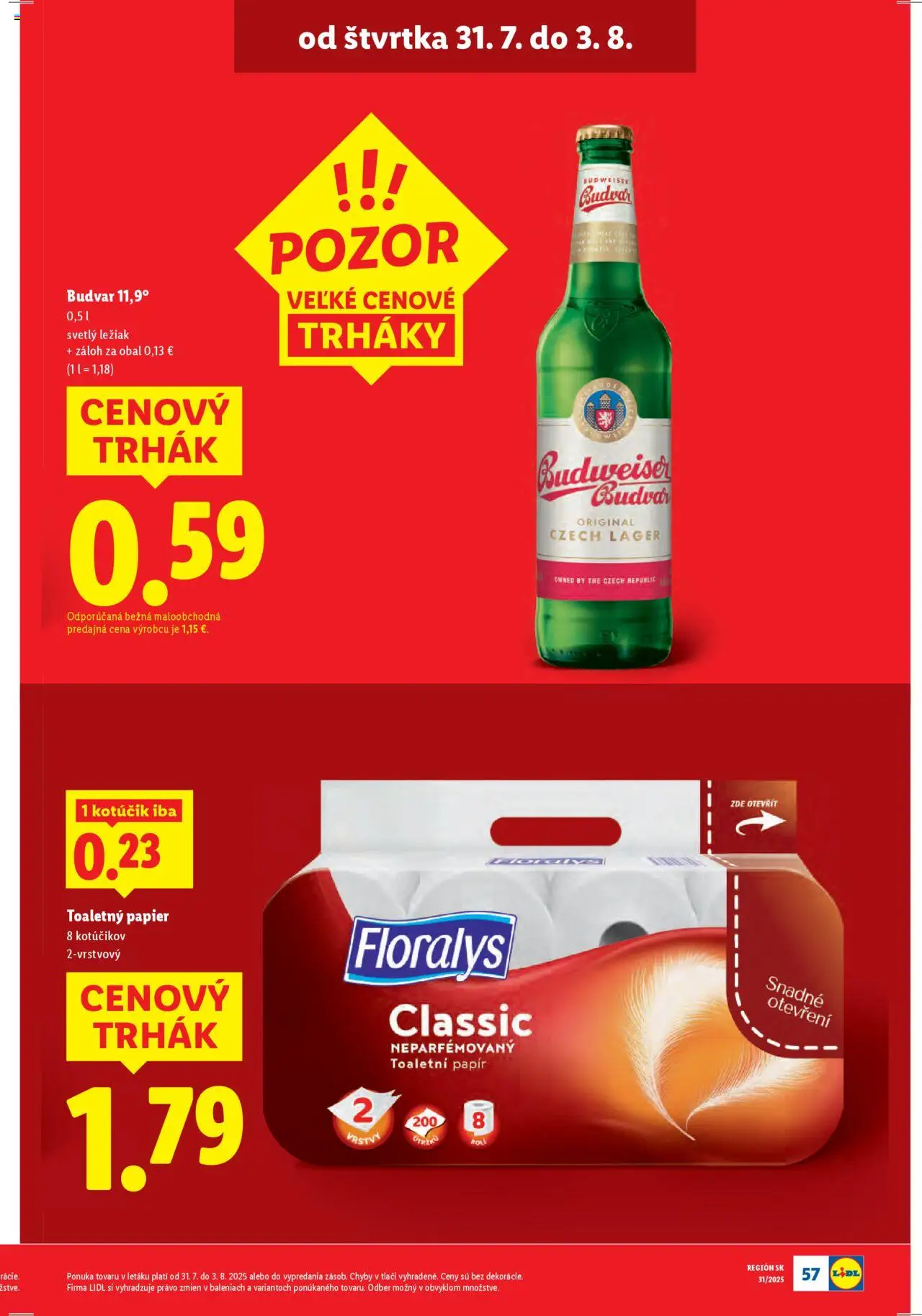 Lidl leták │ platný od 28.07.2025 | Strana: 55 | Produkty: Toaletný papier, Budvar