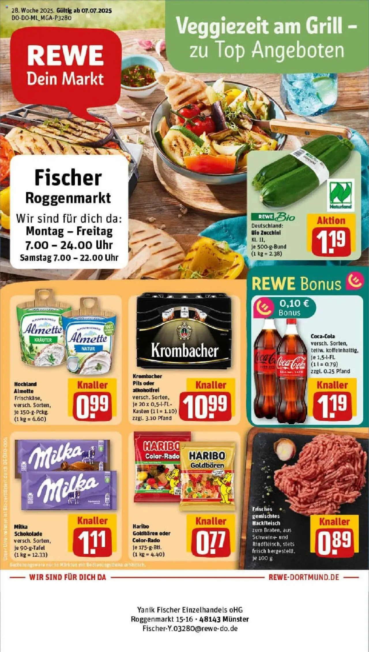 Rewe prospekt Münster	 - gültig ab dem 06.07.2025 | Seite: 1 | Produkte: Grill, Almette, Haribo, Milka