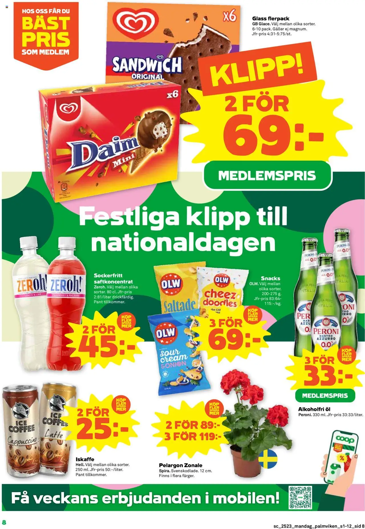 Stora Coop reklamblad aktuell från 02.06.2025 | Sida: 8 | Produkter: Sandwich, Galler, Iskaffe, Glass