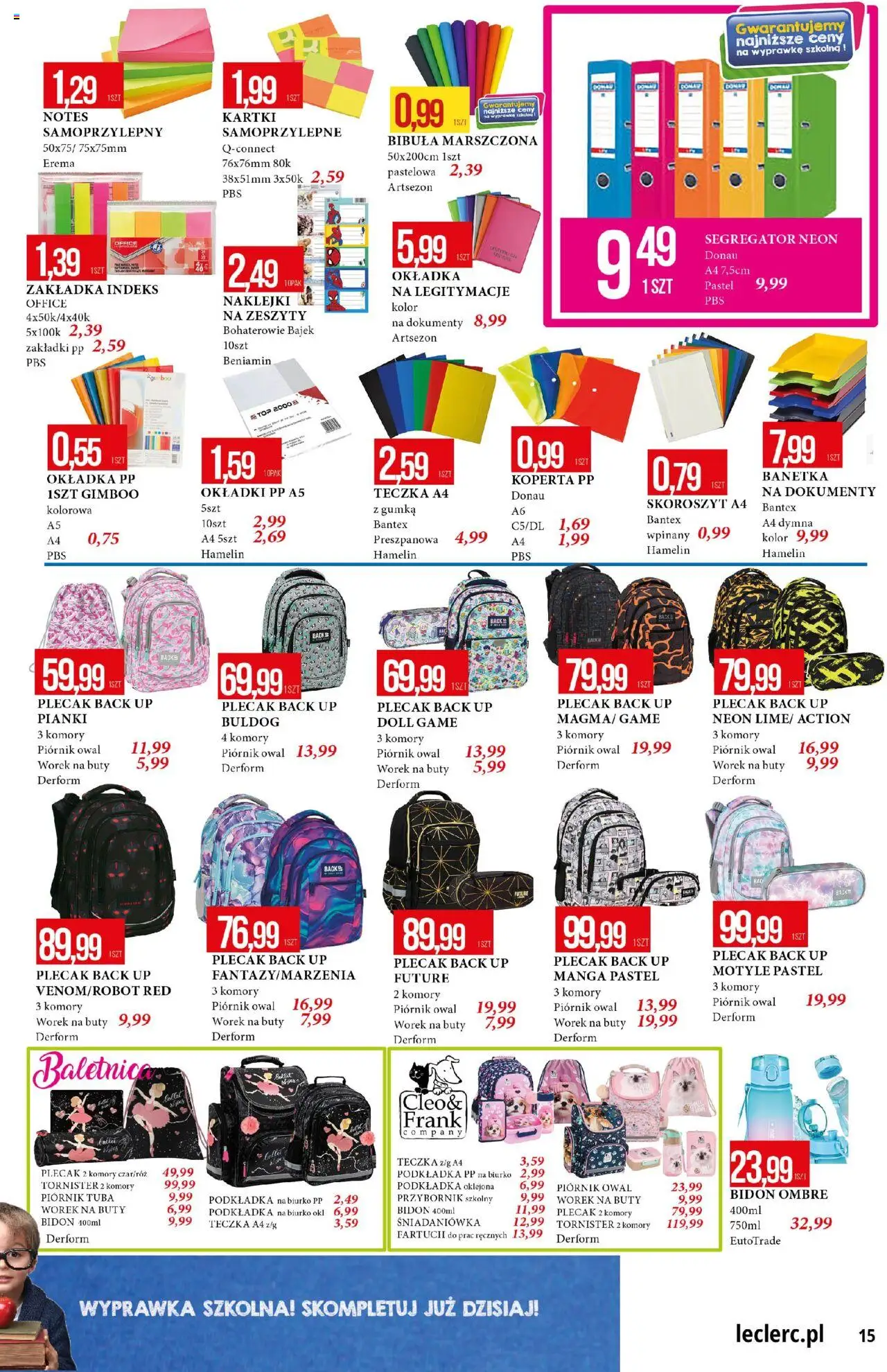 E.Leclerc Gazetka - Radom od 04.08.2025 | Strona: 15 | Produkty: Buty, Plecak, Biurko, Naklejki