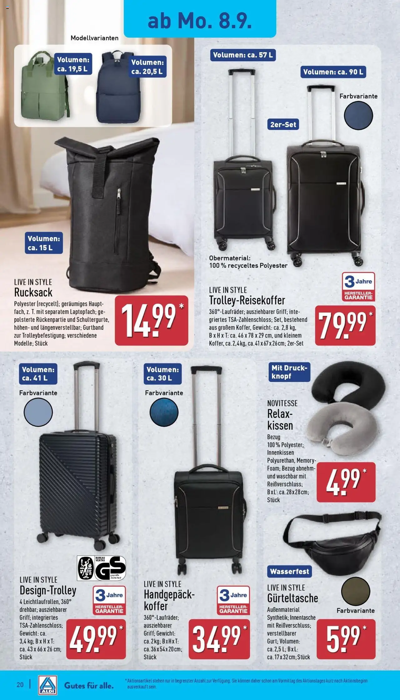 Aldi Prospekt Hildburghausen – gültig ab 07.09.2025 | Seite: 24 | Produkte: Gewicht, Kissen, Rucksack, Koffer