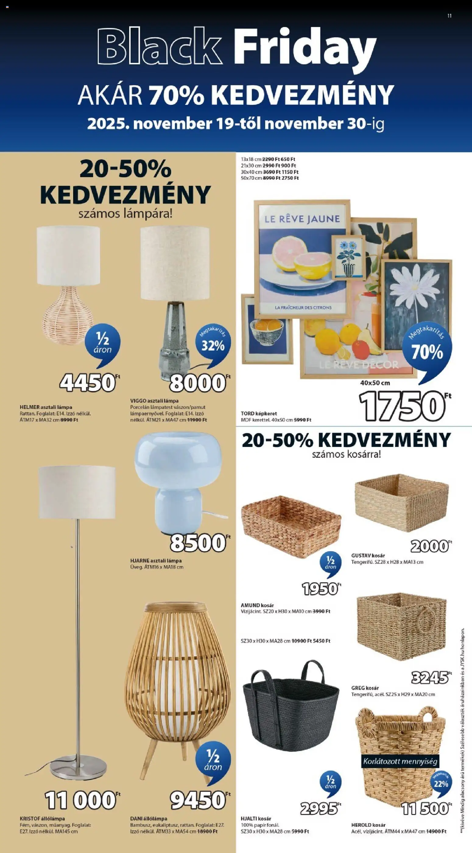 JYSK akciós ujság - amely érvényes a következő dátumtól: 19.11.2025 | Oldal: 11 | Termékek: Foglalat, Kosár, Lámpa, Képkeret