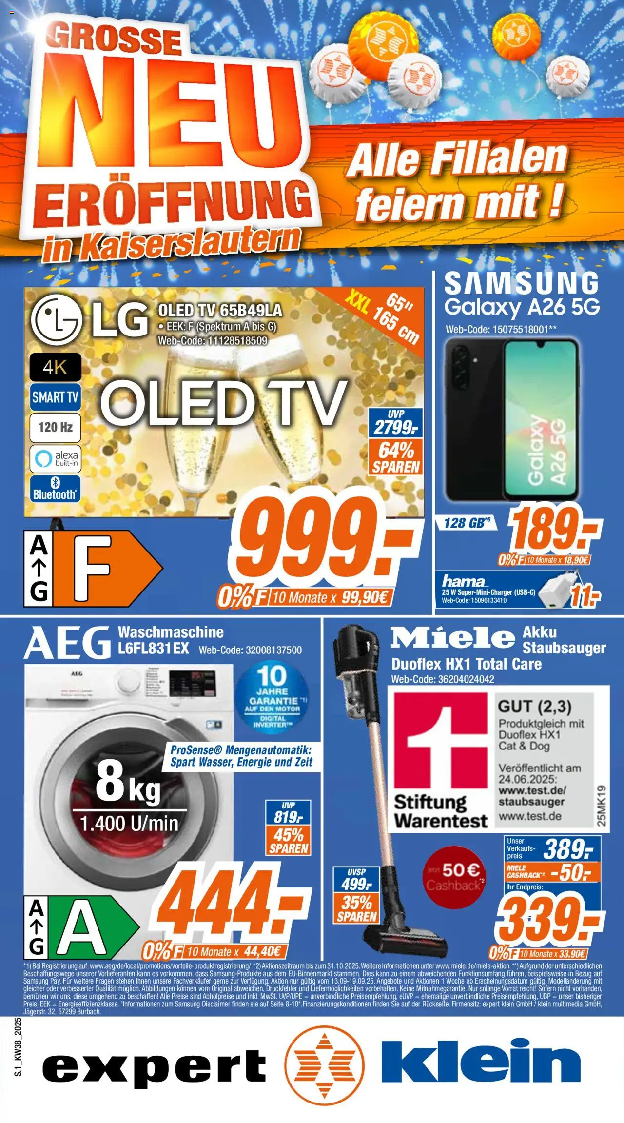 Expert - Grosse Neueröffnung in Kaiserslautern – gültig ab 01.10.2025 | Seite: 1 | Produkte: Miele, Waschmaschine, Samsung, TV