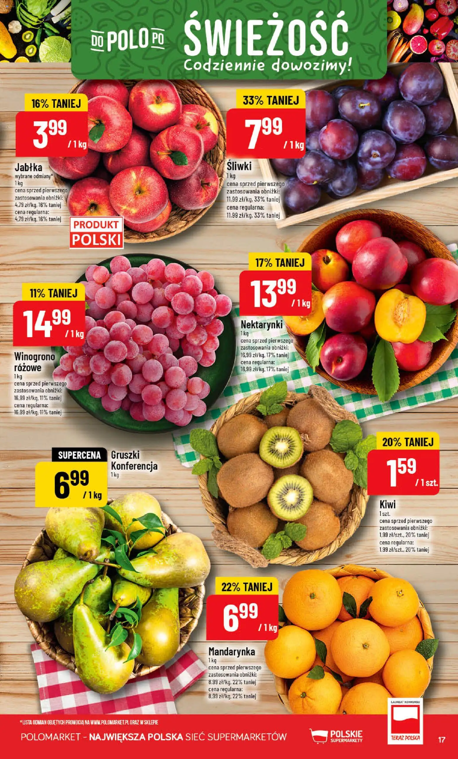 POLOmarket gazetka od 18.03.2026 | Strona: 17 | Produkty: Winogrono, Śliwki, Jabłka, Kiwi