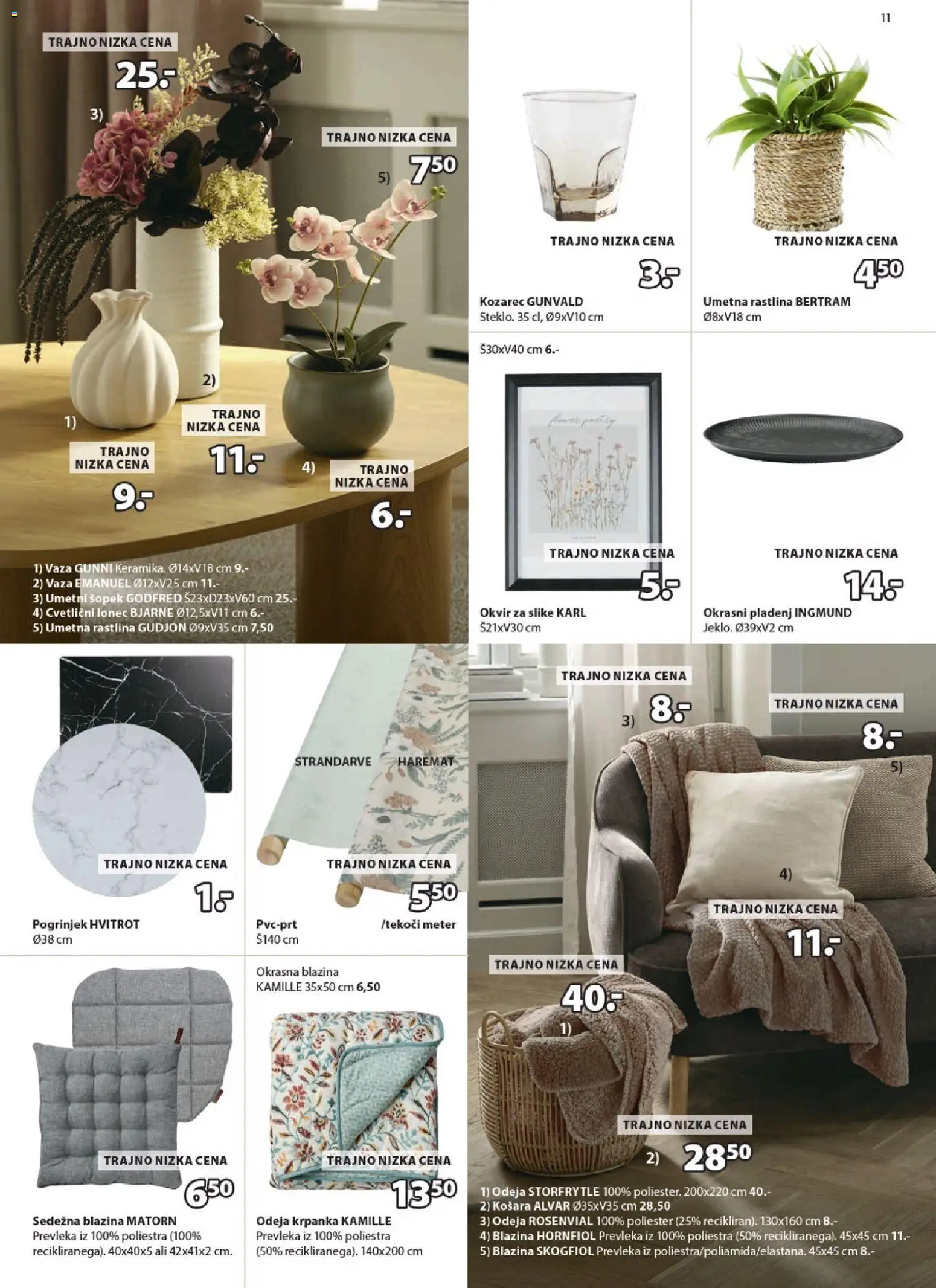 Novi JYSK katalog ponudbe – veljaven od 07.01.2026 | Stran: 11 | Izdelki: Okvir, Blazina, Umetna rastlina, Šopek