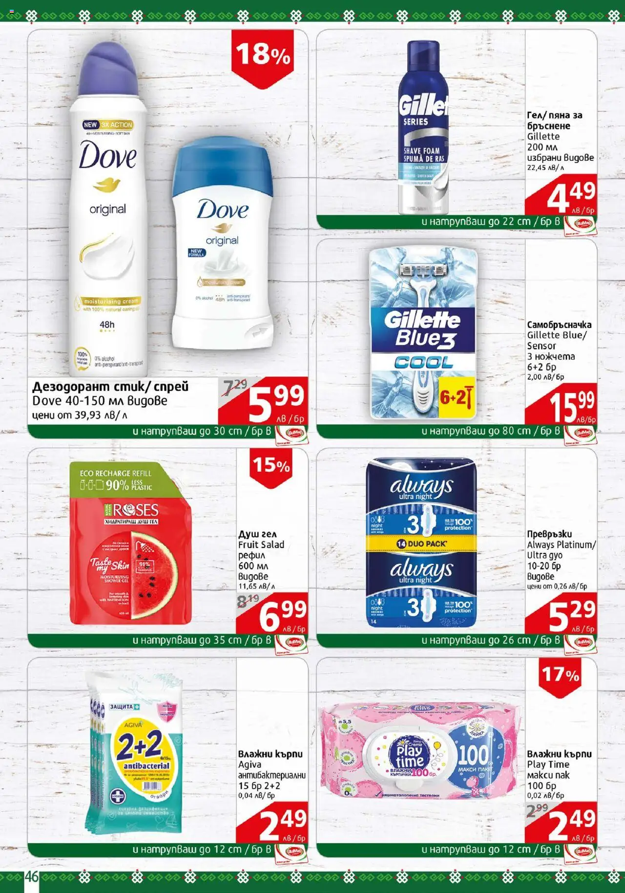  | Страница: 46 | Продукти: Пяна за бръснене, Душ гел, Дезодорант, Душ