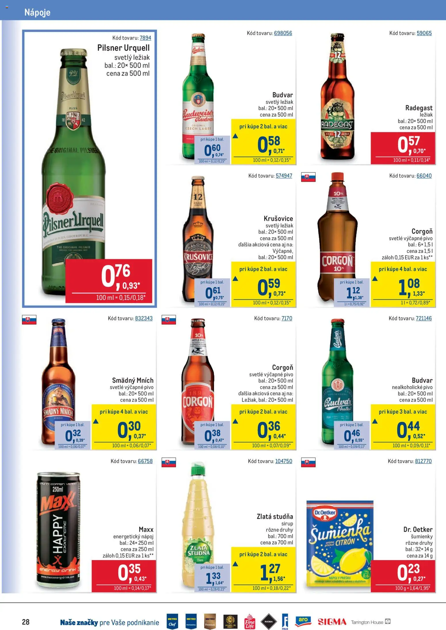Nové Metro akcie – leták je platný od 25.02.2026 | Strana: 28 | Produkty: Krušovice, Budvar, Caro, Nealkoholické pivo