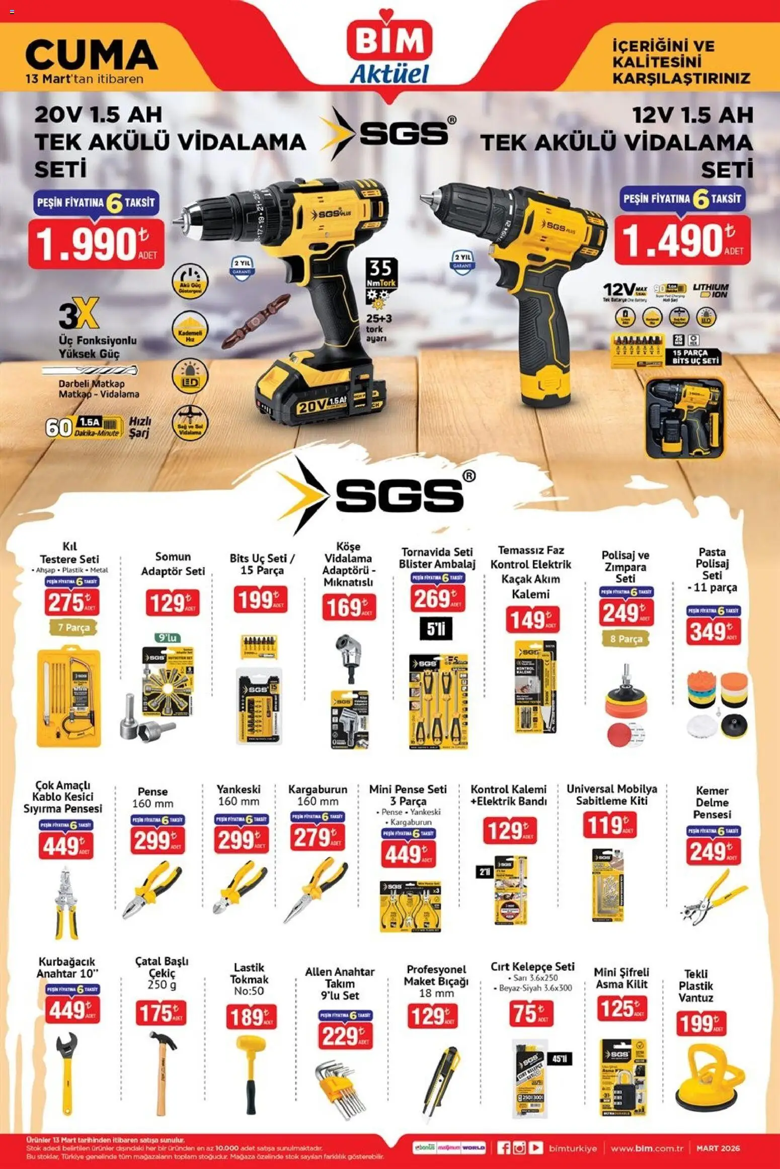 BİM - Katalog Cuma - 13.03.2026 tarihinden itibaren geçerlidir | Sayfa: 2 | Ürünler: Lastik, Kablo, Adaptör, Kesici