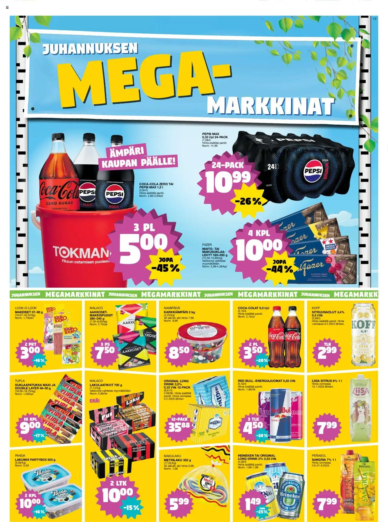  | Sivu: 13 | Tuotteet: Makeispussit, Ämpäri, Maito, Pepsi