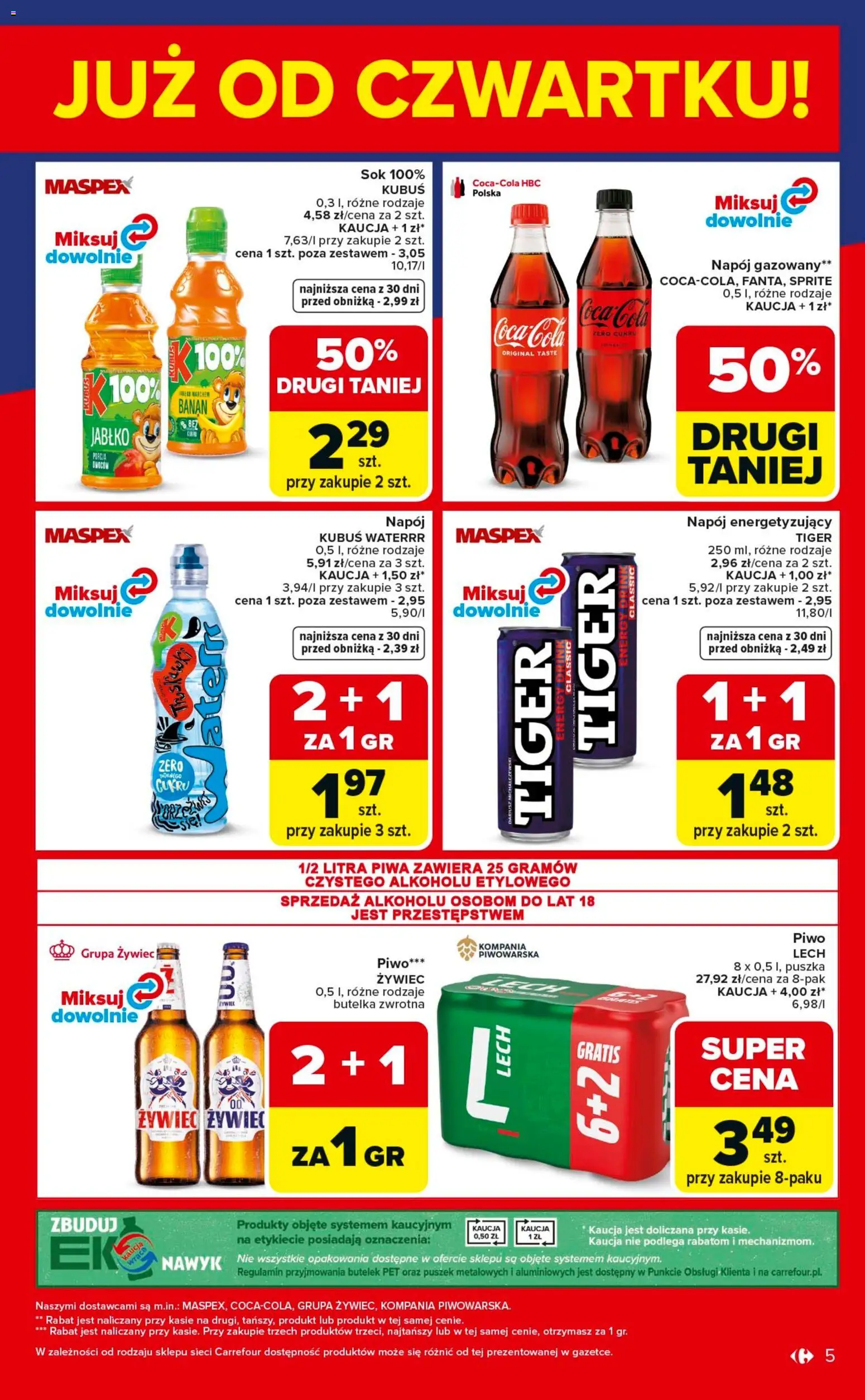 Carrefour gazetka - Weekend okazji od 16.04.2026 | Strona: 5 | Produkty: Coca Cola zero, Sprite, Piwo, Banan