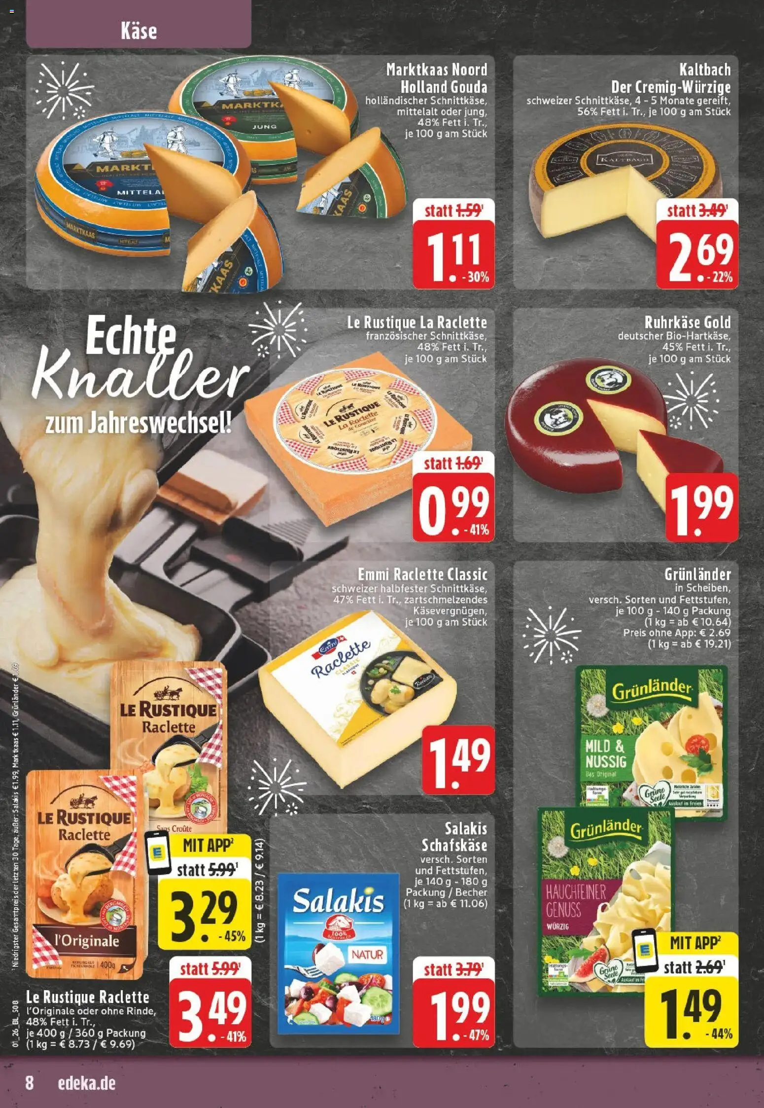 Edeka prospekt Düsseldorf	 – gültig ab 28.12.2025 | Seite: 8 | Produkte: Käse, Salakis, Raclette, Schafskase