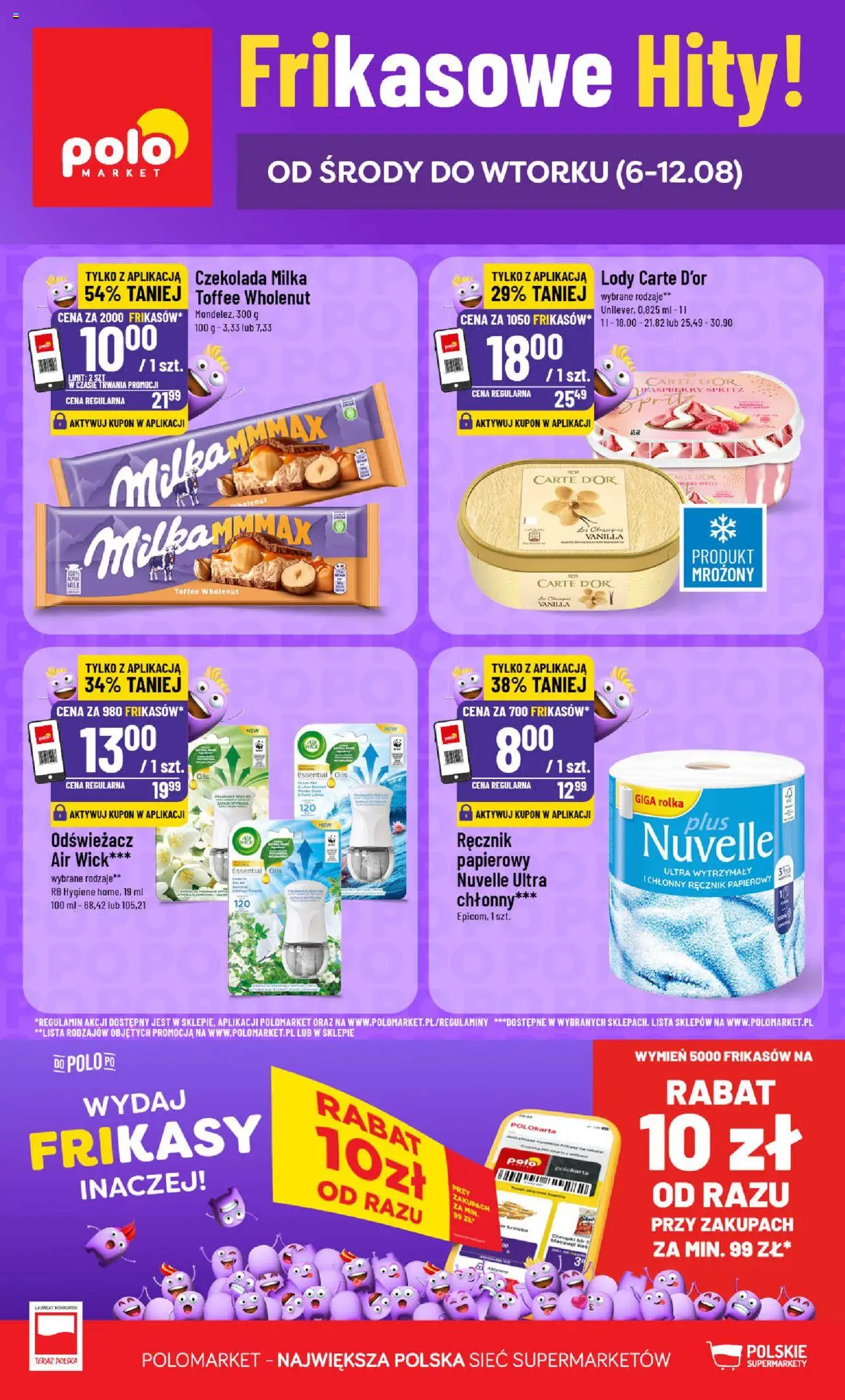 POLOmarket Gazetka - Frikasowe hity od 06.08.2025 | Strona: 1 | Produkty: Odświeżacz, Czekolada, Lody, Ręcznik papierowy