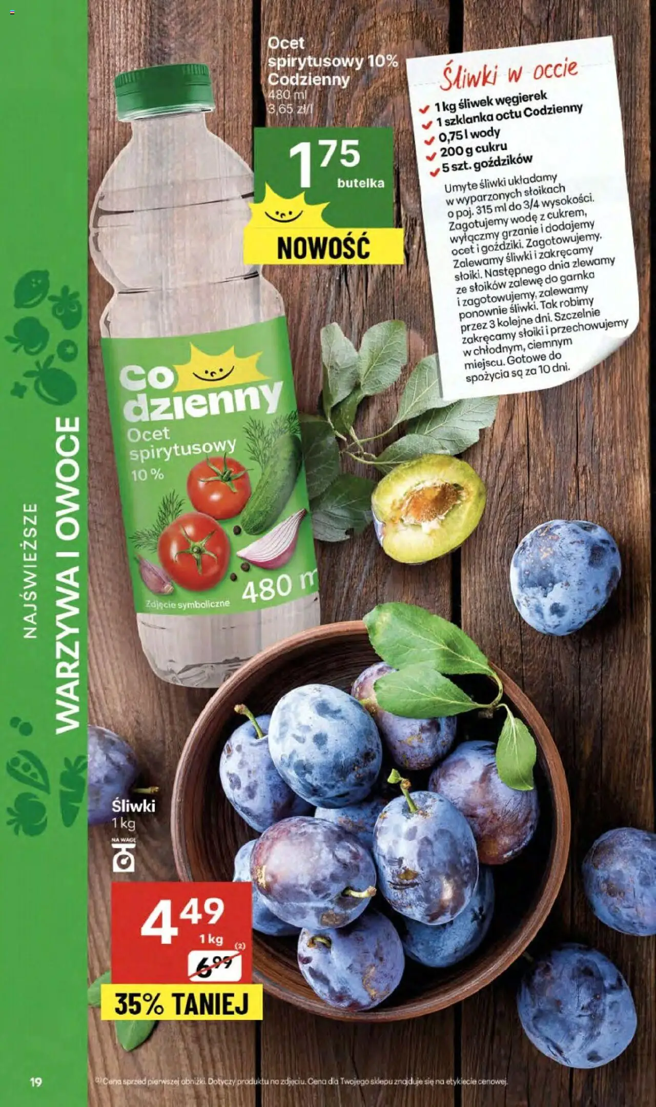 Delikatesy Centrum Gazetka od 11.09.2025 | Strona: 19 | Produkty: Szklanka, Ocet spirytusowy, Śliwki, Warzywa