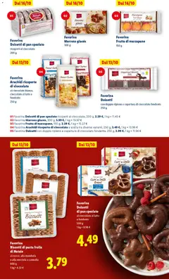 Anteprima del volantino Favorina Arachidi ricoperte di cioccolato, al cioccolato bianco, cioccolato al latte o fondente 250 g valido a partire dal 24.10.2025 | Pagina: 47 | Prodotti: Cioccolato, Biscotti, Latte, Pasta