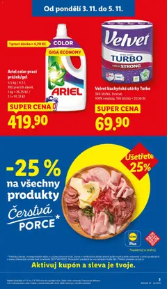 Náhled letáku Velvet kuchyňské utěrky Turbo, 340 útržků, 3vrstvé, 100% celulóza, 100 útržků = 20,56 Kč od 03.11.2025 | Strana: 3