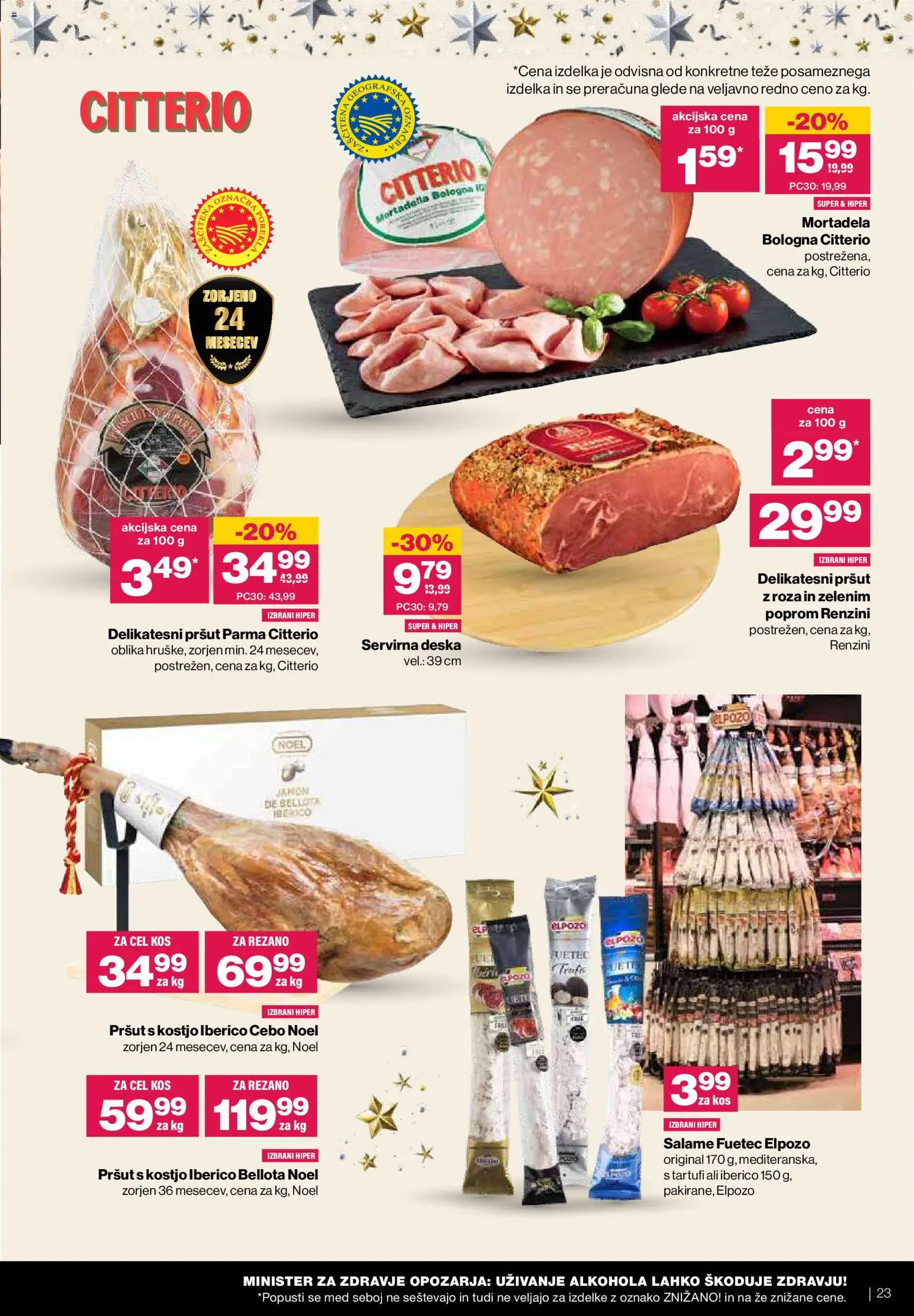 Novi Mercator katalog ponudbe – veljaven od 03.12.2025 | Stran: 23 | Izdelki: Pršut, Mortadela, Kos