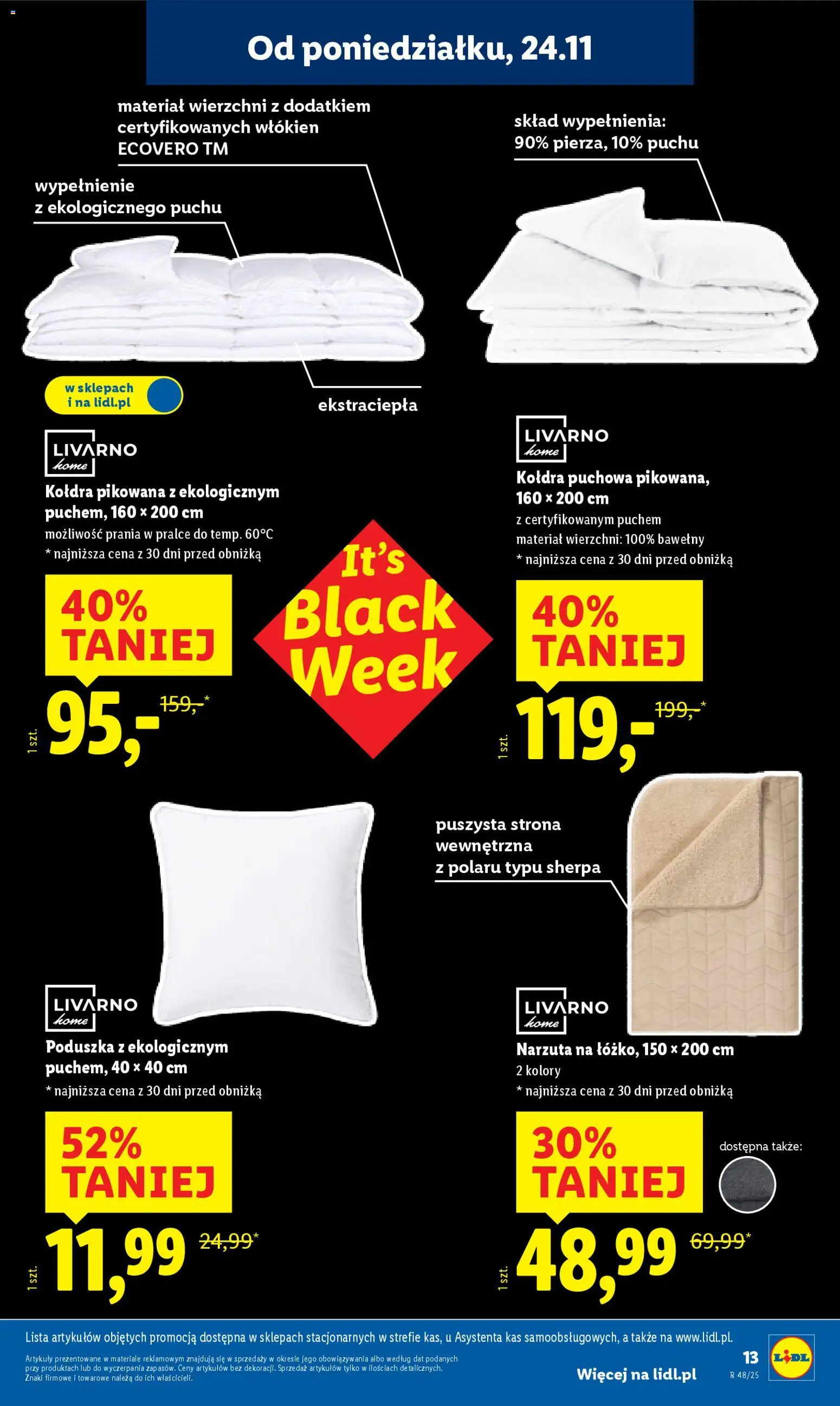 Lidl Black Friday od 24.11.2025 | Strona: 15 | Produkty: Poduszka, Kołdra