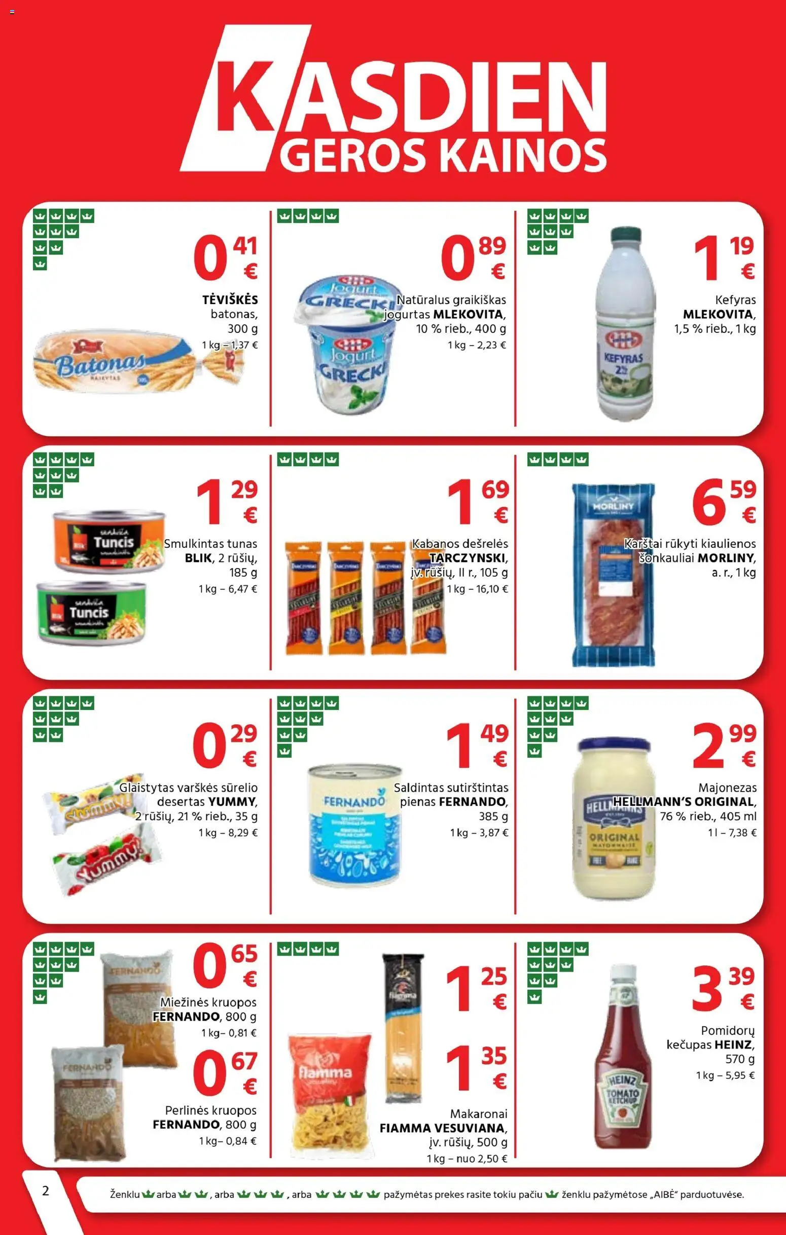AIBE akcijos nuo 30.10.2025 | Puslapis: 2 | Prekių: Batonas, Kruopos, Pienas, Kečupas