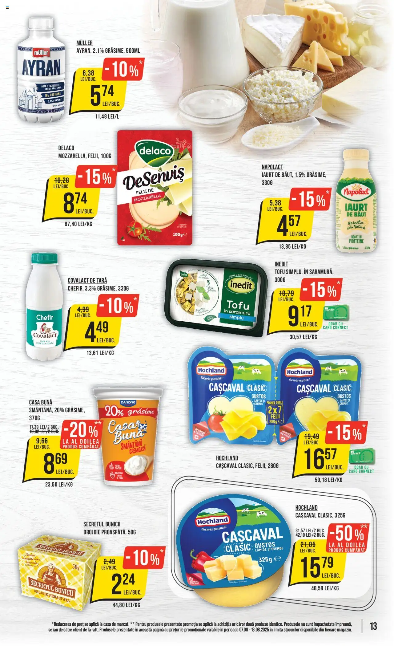 Catalog Mega Image – valabil de la 07.08.2025 | Pagină: 13 | Produse: Light Kedi Konservesi, Mozzarella, Iaurt, Smântână