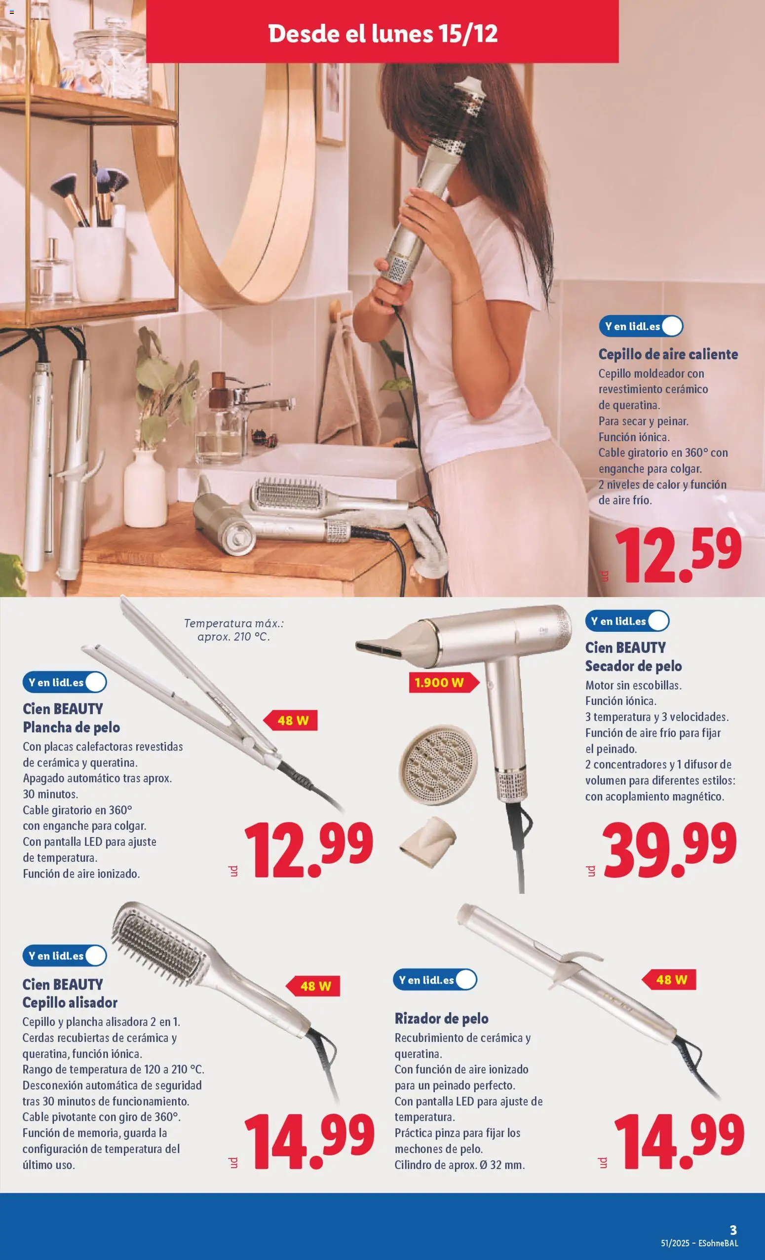 Lidl folleto de bazar │ válido desde el 15.12.2025 | Página: 5 | Productos: Cepillo, Cable, Plancha, Plancha de pelo