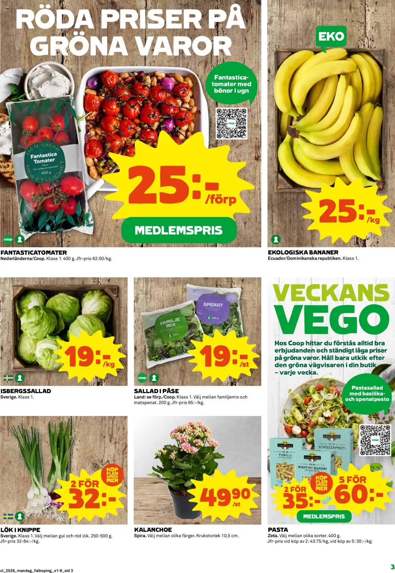 Coop reklamblad aktuell från 23.06.2025 | Sida: 3 | Produkter: Bananer, Sallad, Bönor, Häll