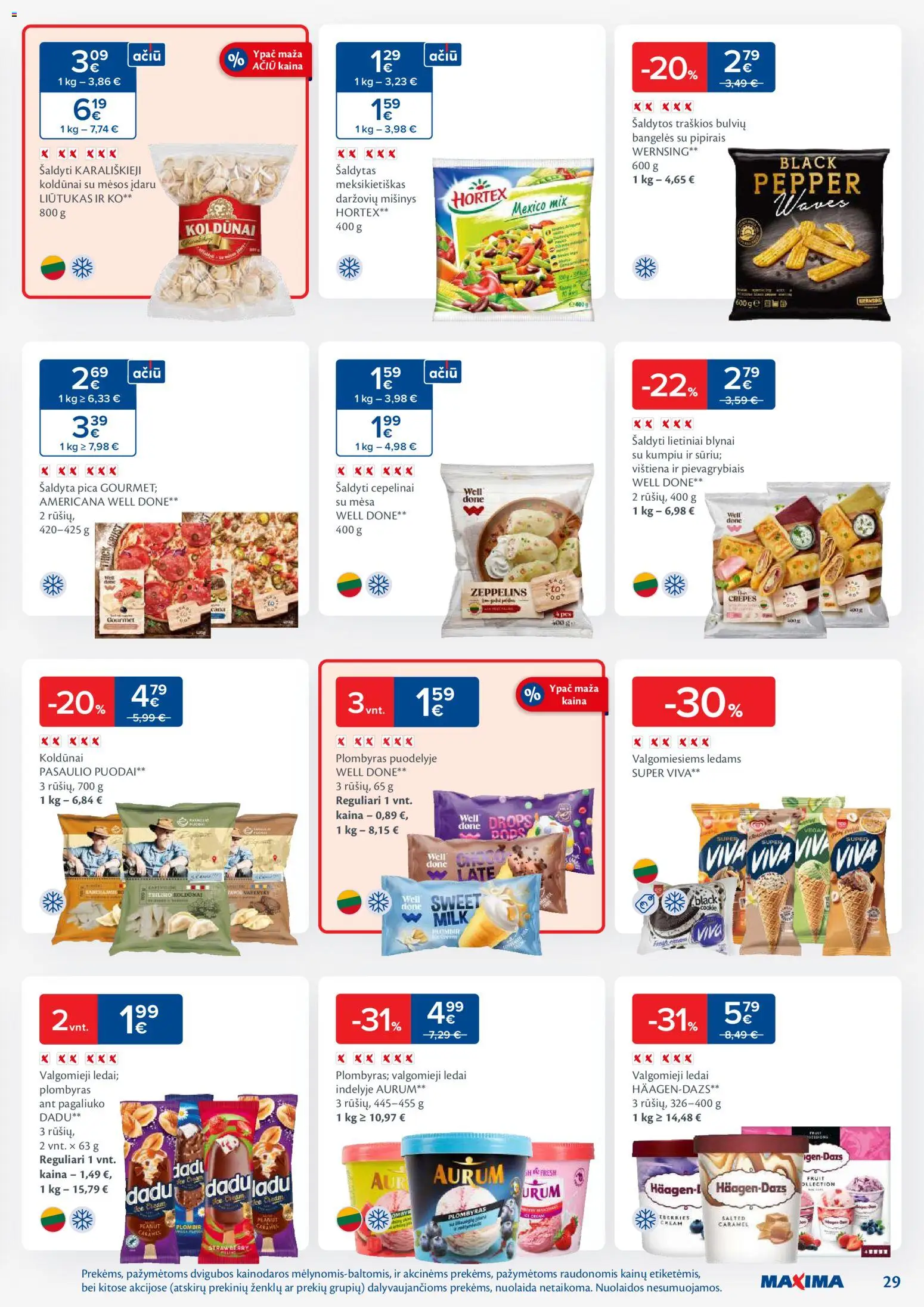 MAXIMA akcijos nuo 25.11.2025 | Puslapis: 29 | Prekių: Ledai, Pica, Valgomieji ledai, Vištiena
