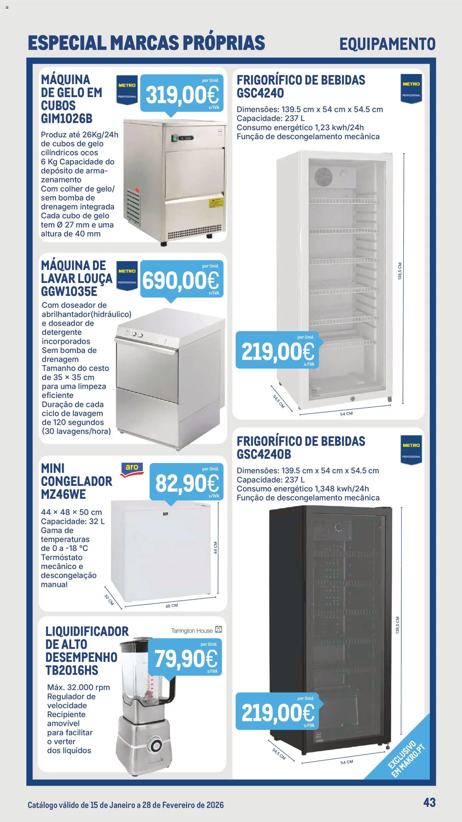 Makro Especial Marcas Próprias  │ válido de 15.01.2026 | Página: 43 | Produtos: Frigorífico, Congelador, Detergente, Liquidificador