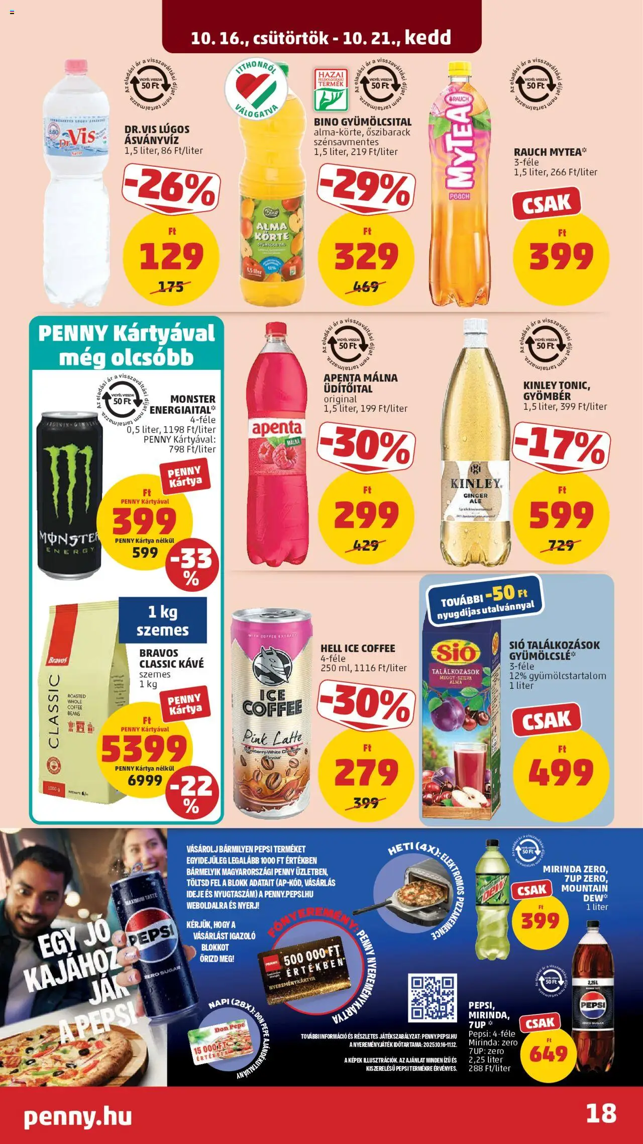 PENNY akciós ujság - amely érvényes a következő dátumtól: 16.10.2025 | Oldal: 22 | Termékek: Tonic, Pepsi, Gyömbér, Alma