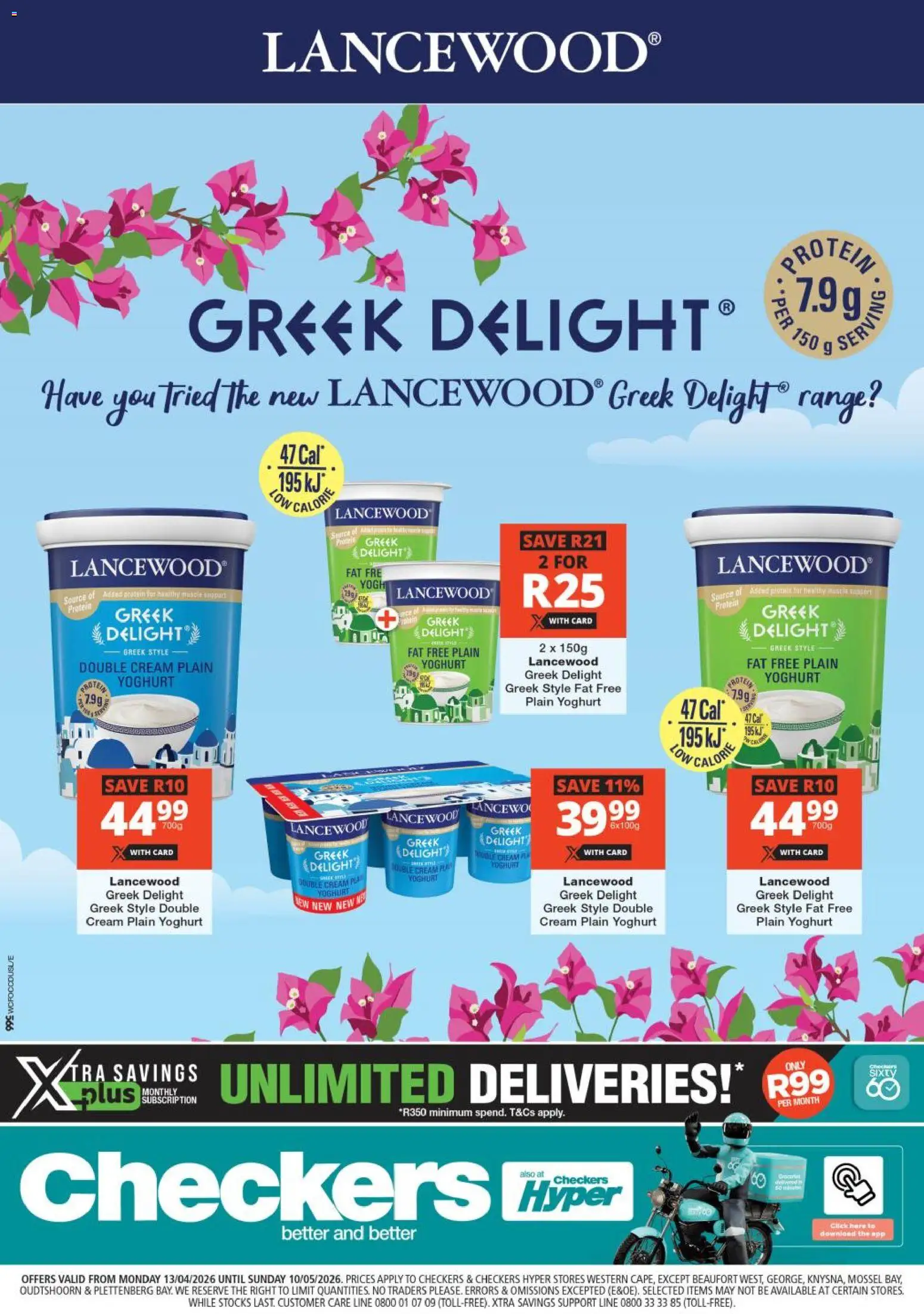 New Checkers catalogue – valid from 13.04.2026 | Page: 1 | Products: Yoghurt, Detergente líquido, Cream