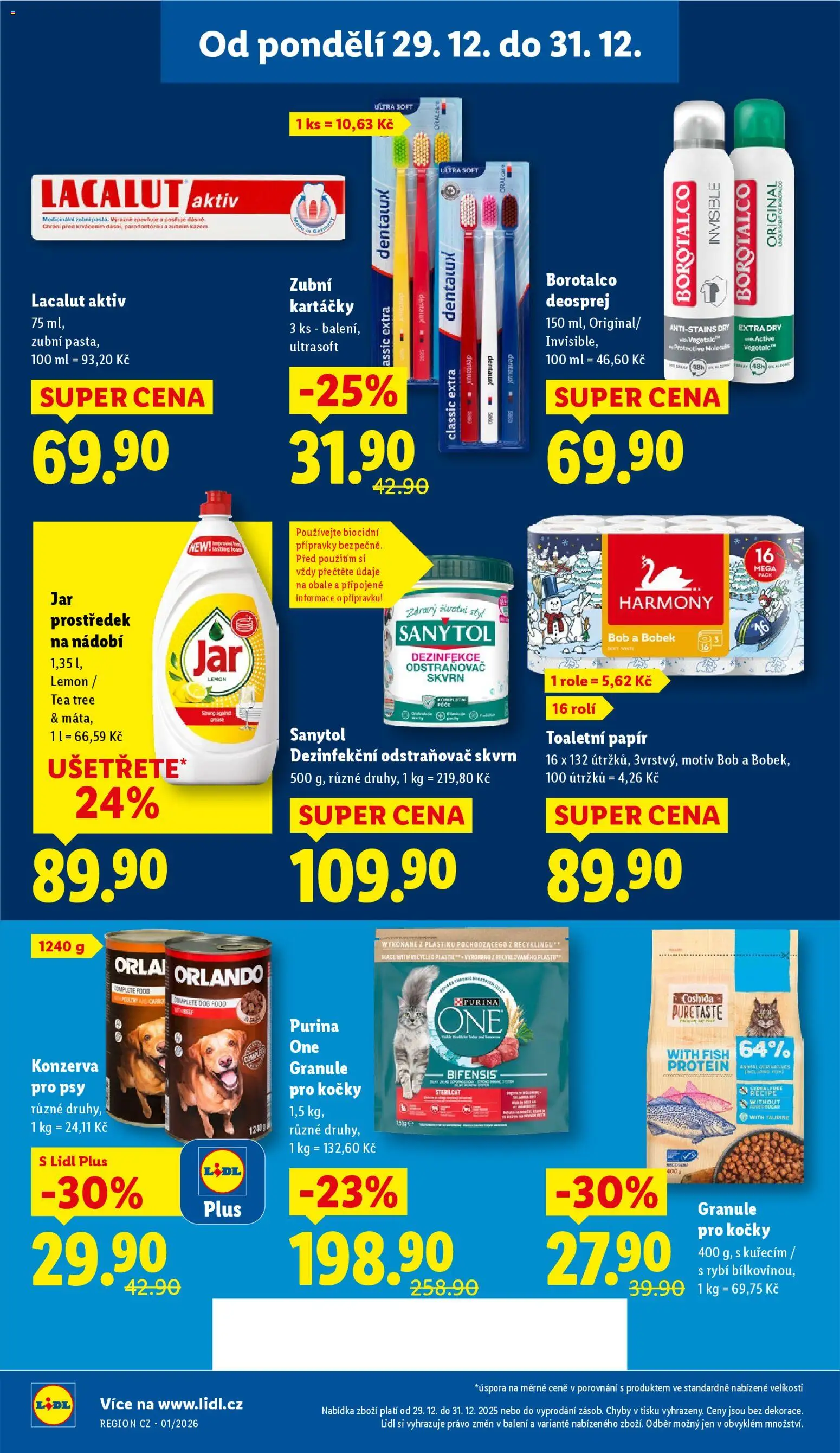 Lidl leták od 29.12.2025 | Strana: 28 | Produkty: Toaletní papír, Konzerva pro psy, Protein, Borotalco