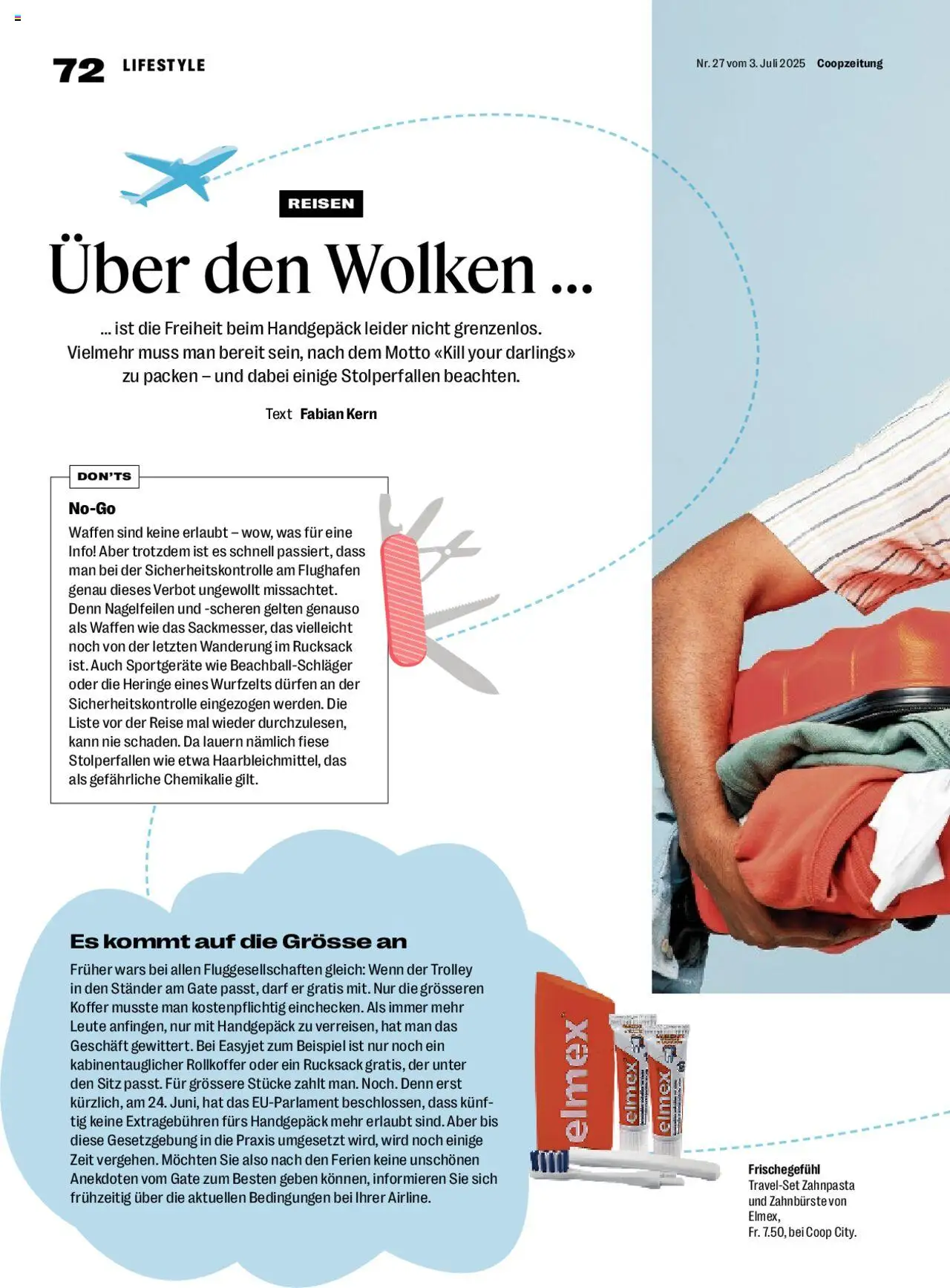 Coop Magazin ab 03.07.2025 | Seite: 72 | Produkte: Zahnpasta, Zahnbürste, Rucksack, Koffer